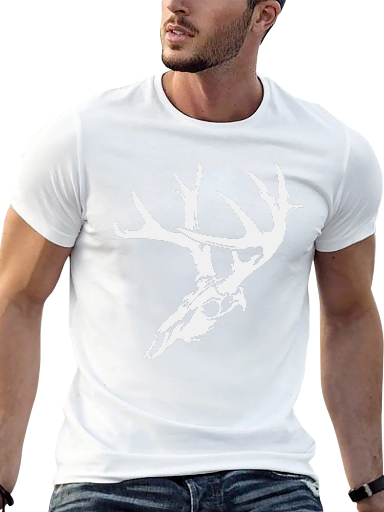 Mens Black Deer Skull Graphic Tee