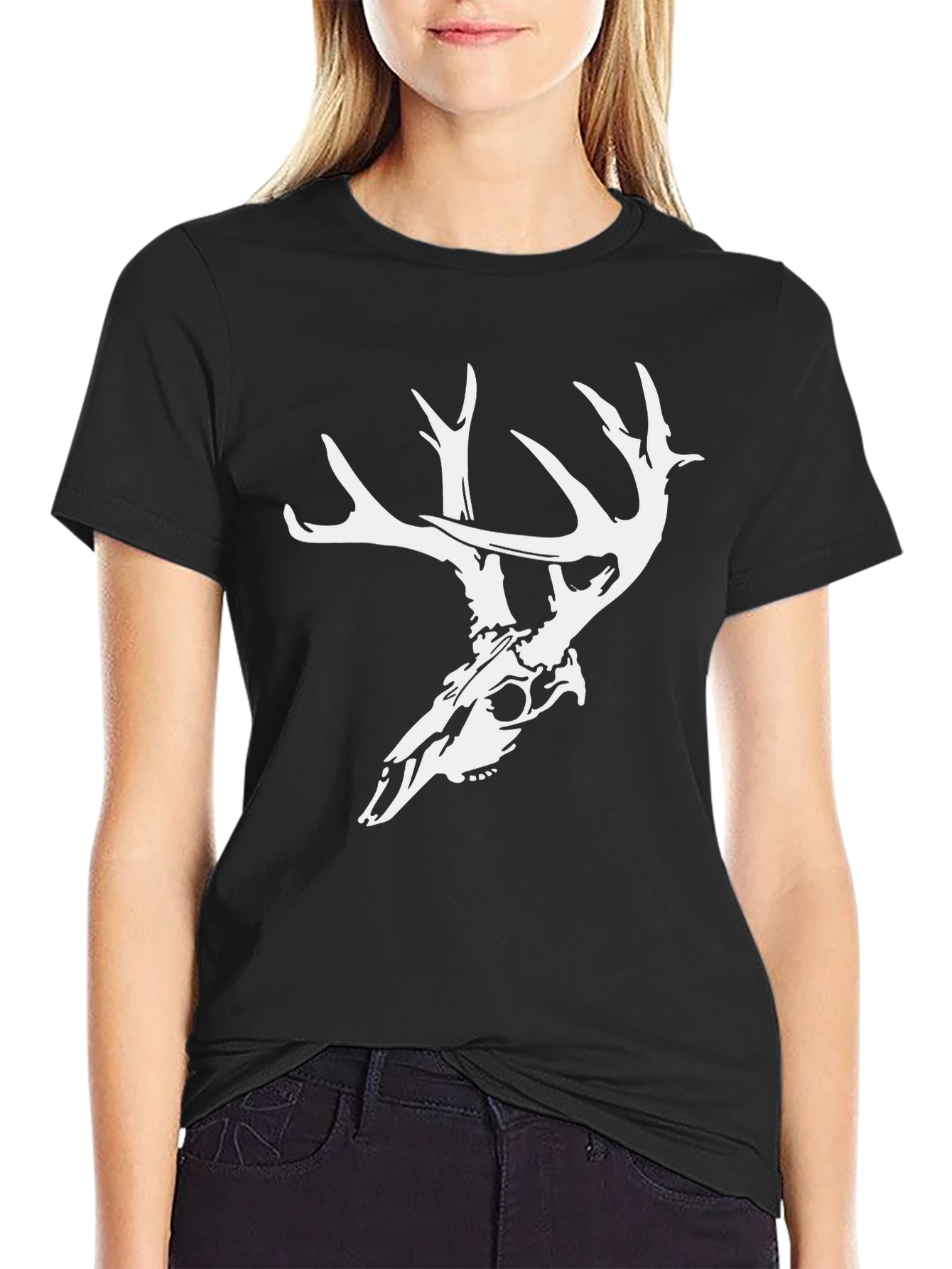 Mens Black Deer Skull Graphic Tee