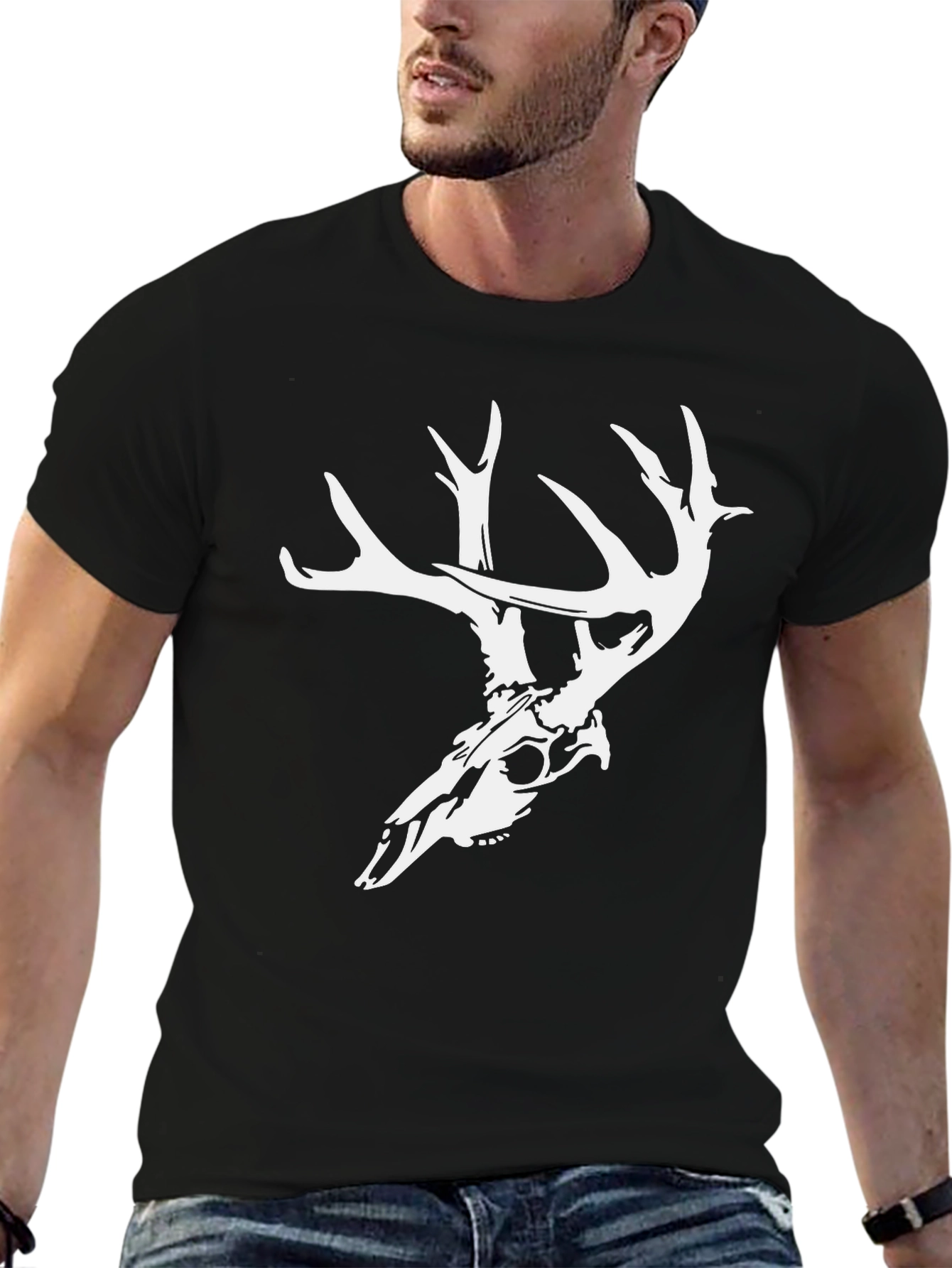 Mens Black Deer Skull Graphic Tee