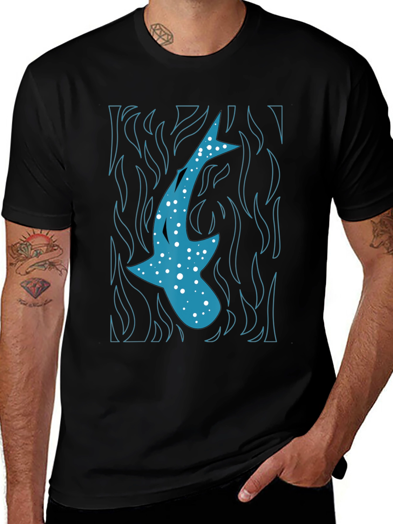 Whale Shark Graphic Tee - Mens Black T-Shirt