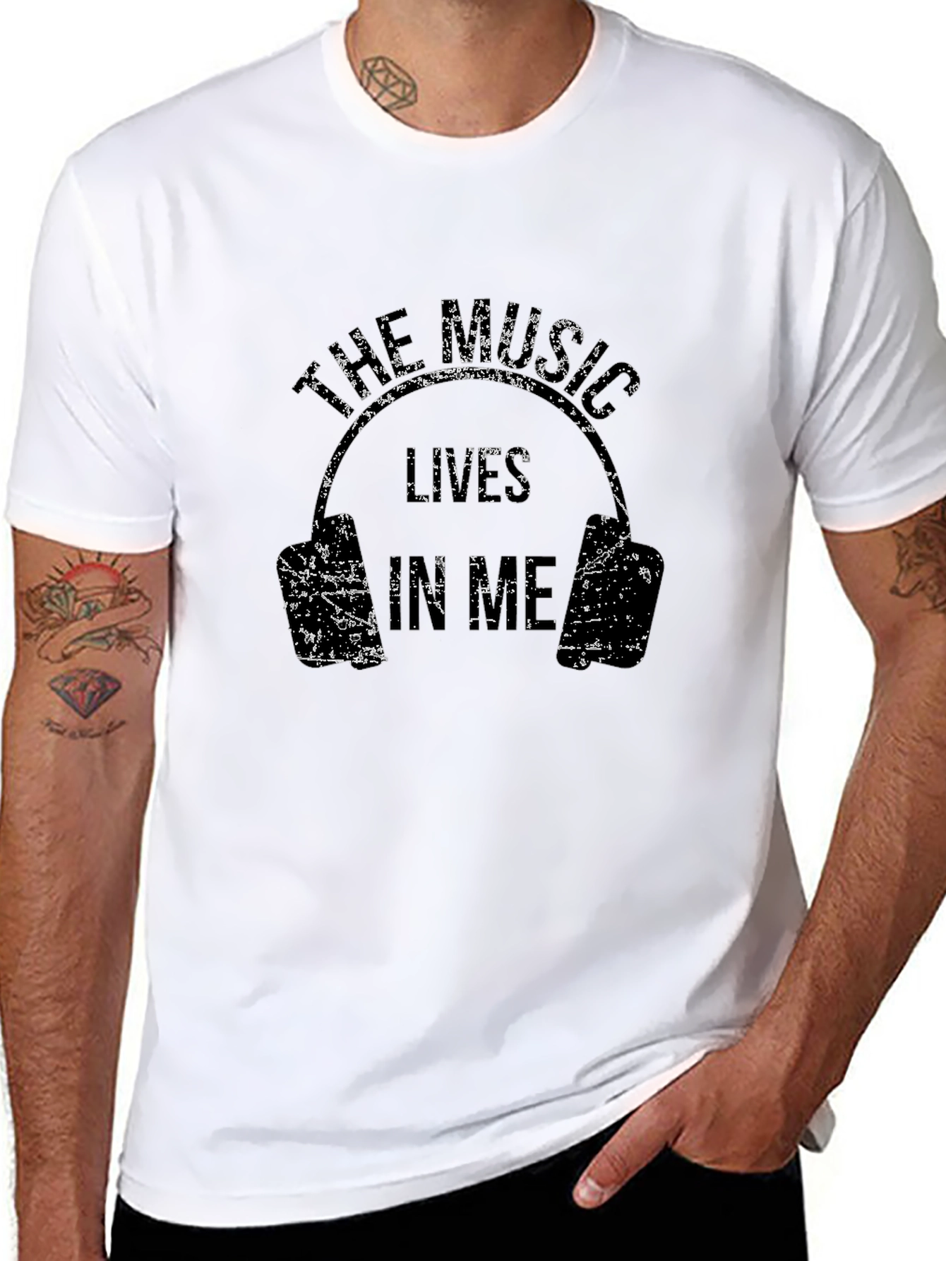 The Music Lives In Me Headphones Black T-Shirt