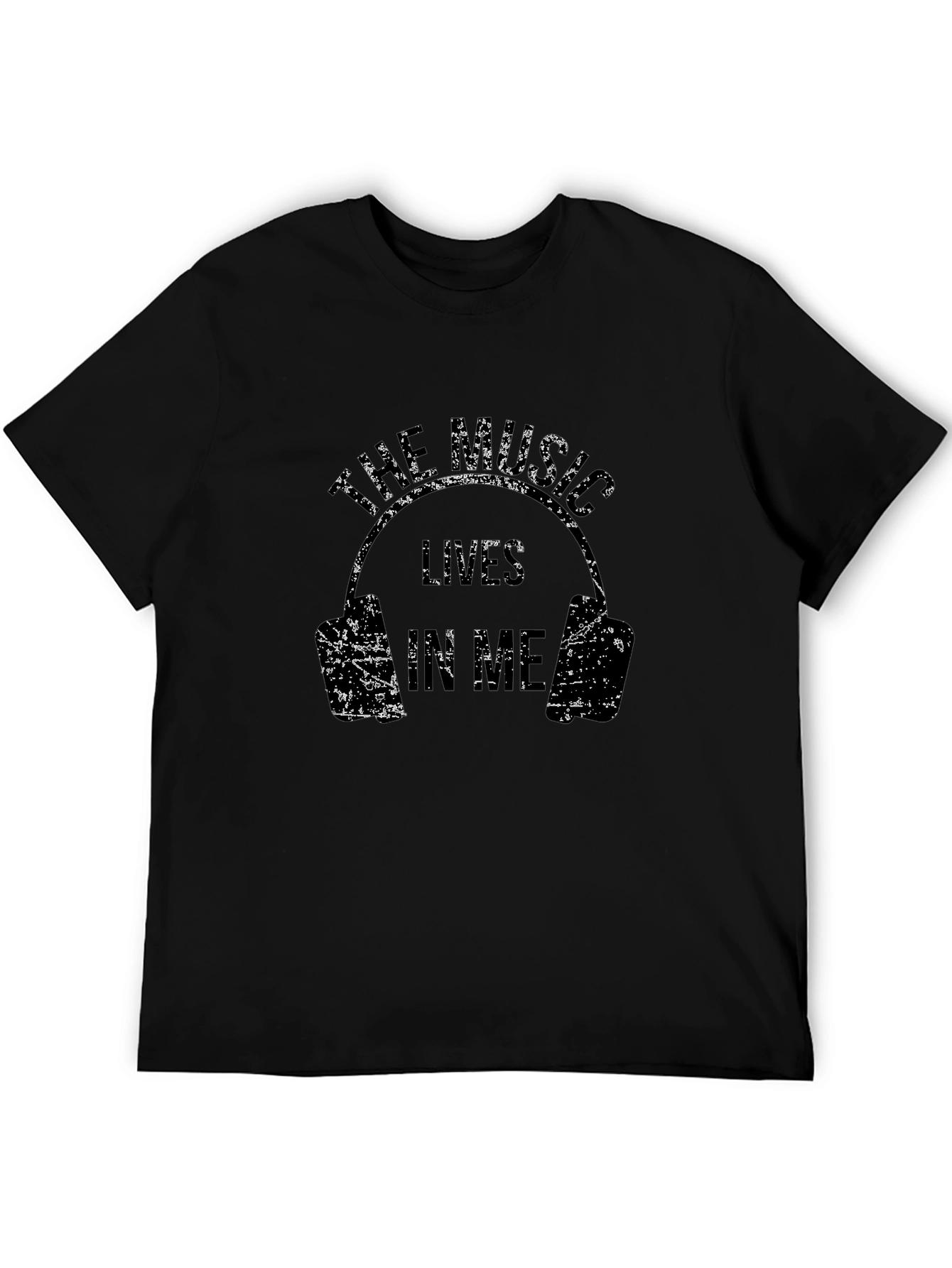 The Music Lives In Me Headphones Black T-Shirt
