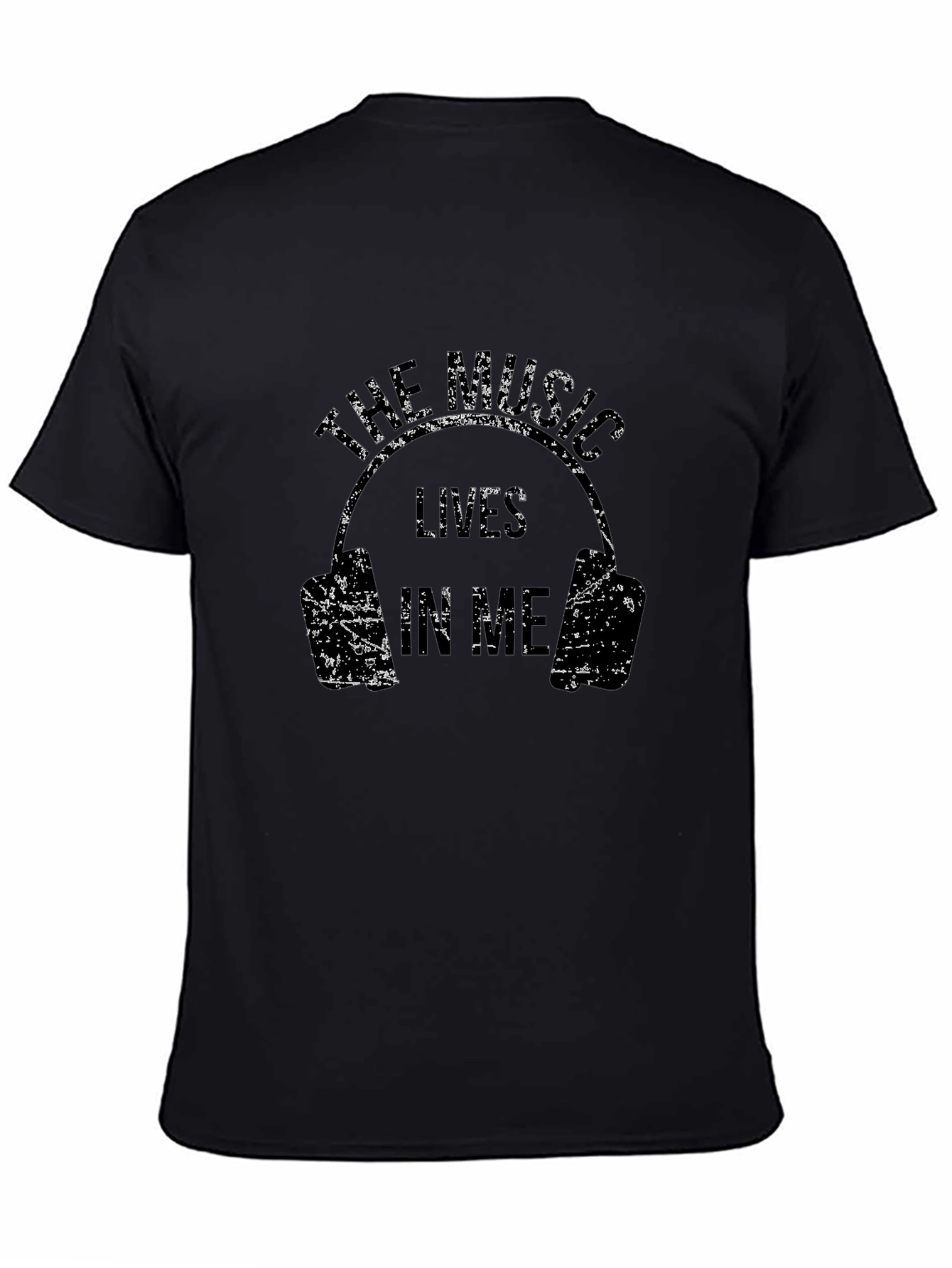 The Music Lives In Me Headphones Black T-Shirt