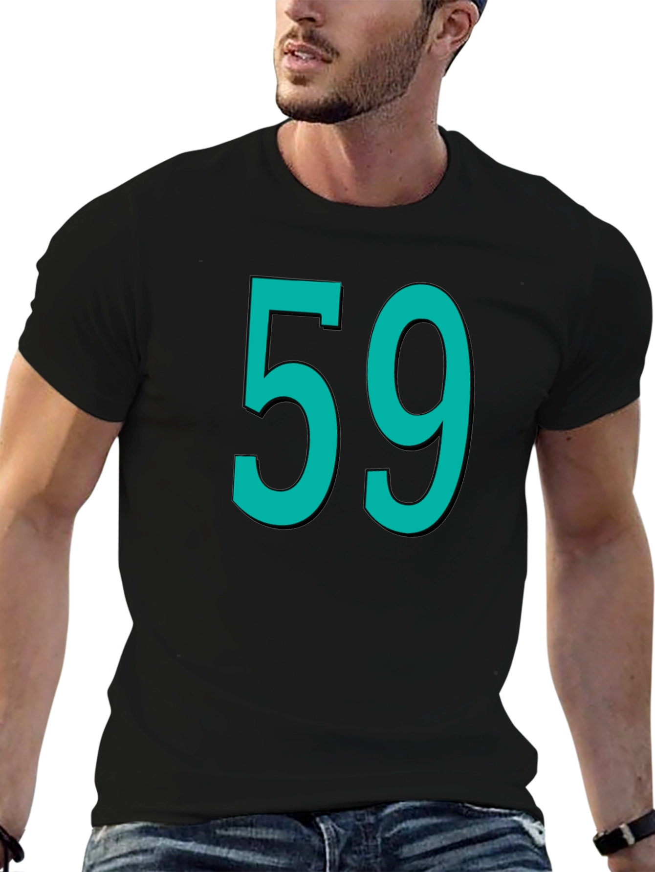 Number 59 Graphic Tee - Black Cotton Casual