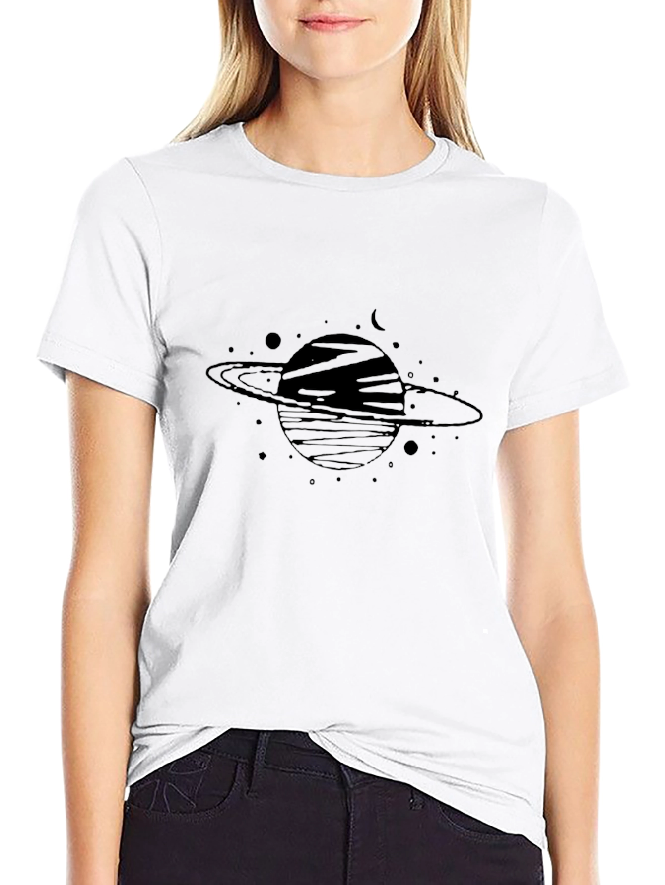 Saturn Graphic Black T-Shirt - Trendy Space Design
