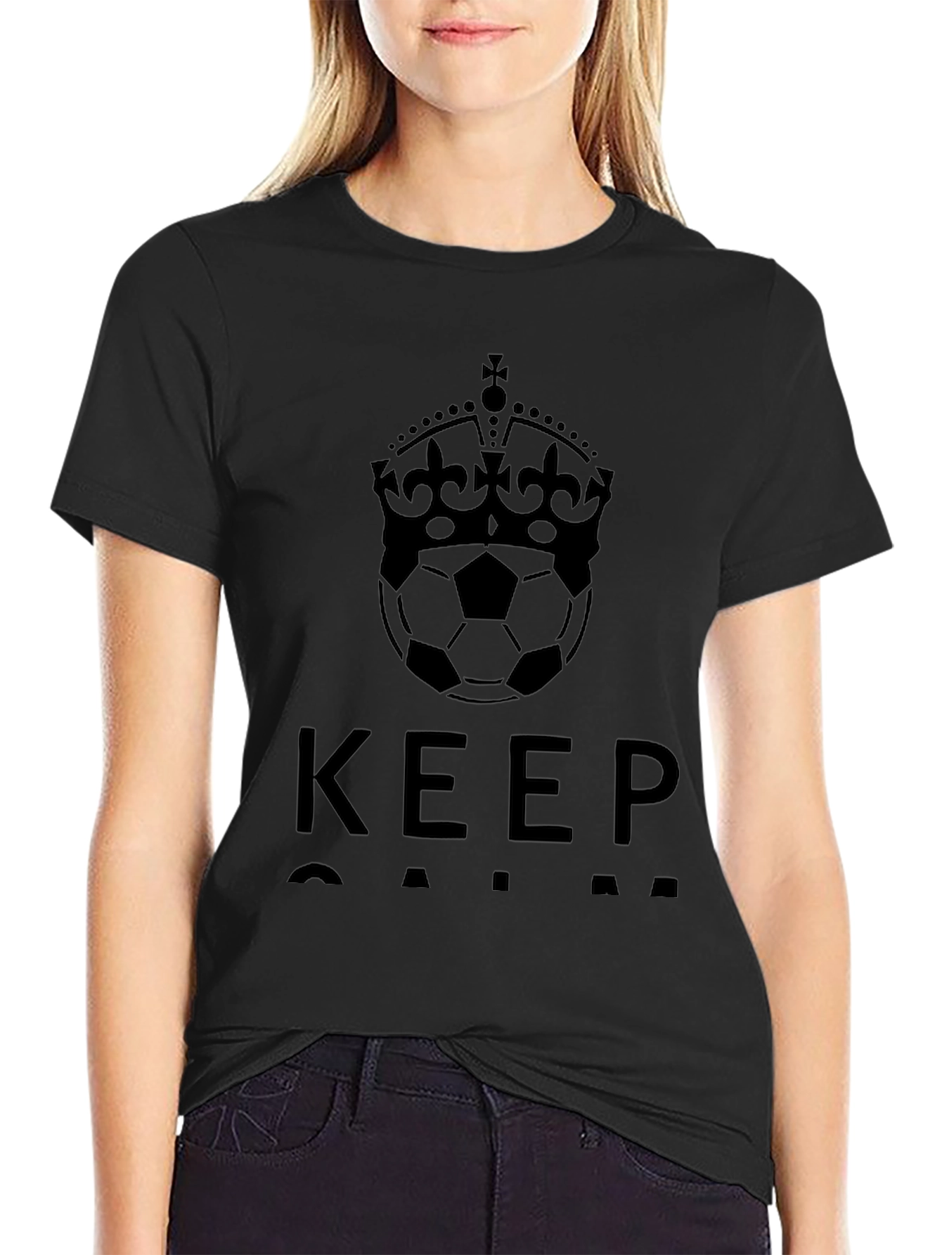 Keep Calm Soccer Crown Black T-Shirt