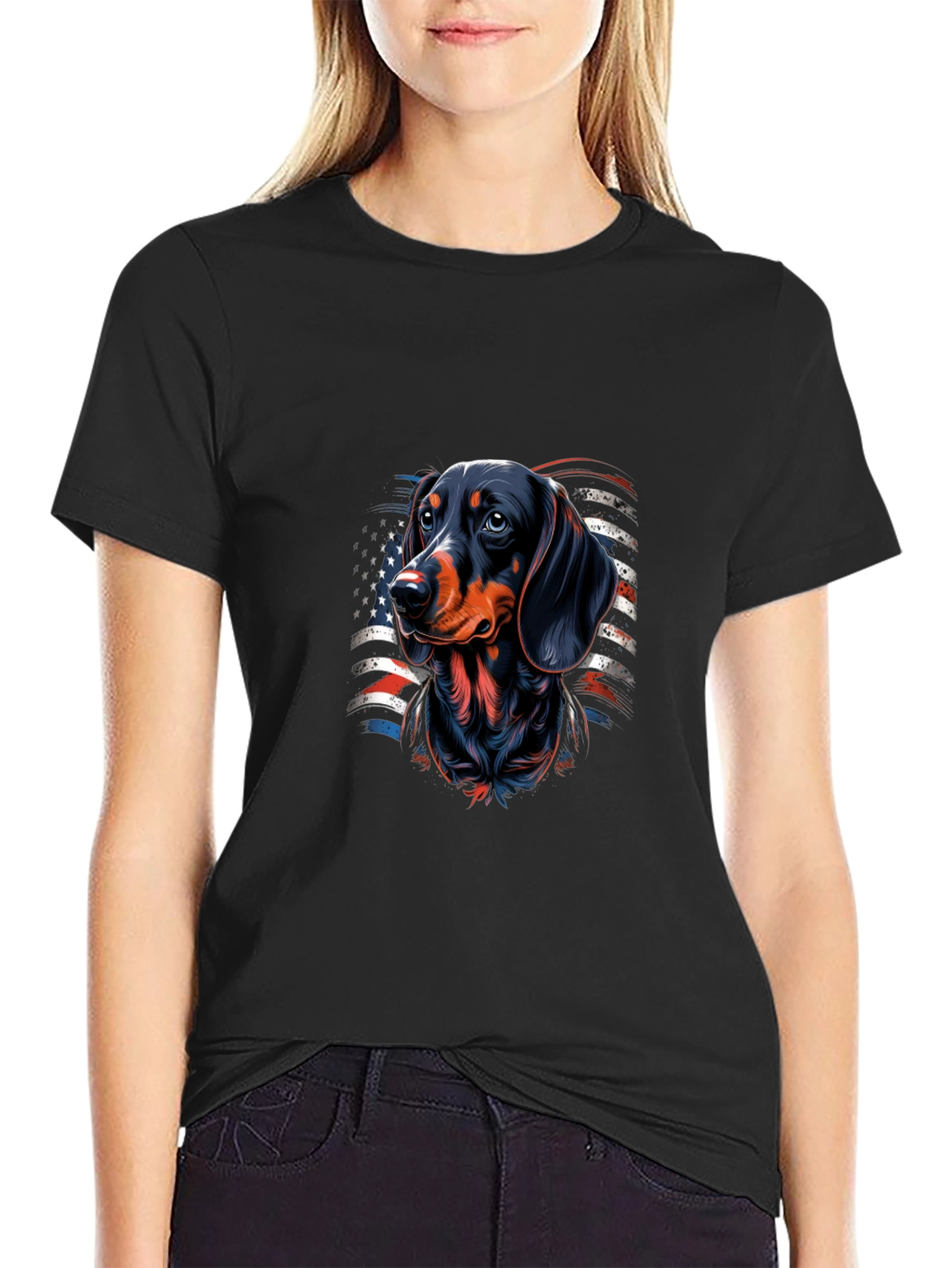Dachshund USA Flag Graphic T-Shirt