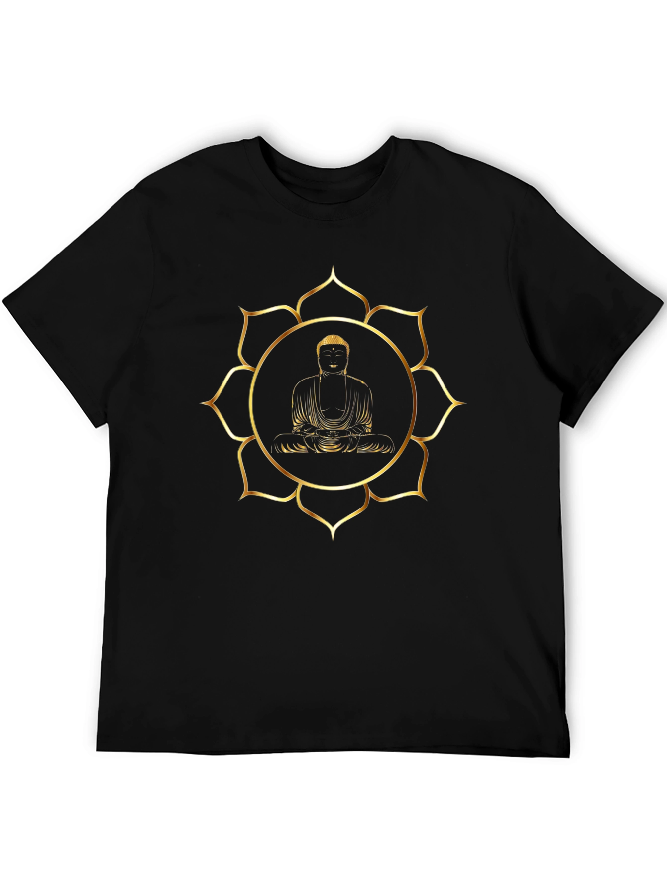 Buddha Gold Lotus Graphic Black T-Shirt