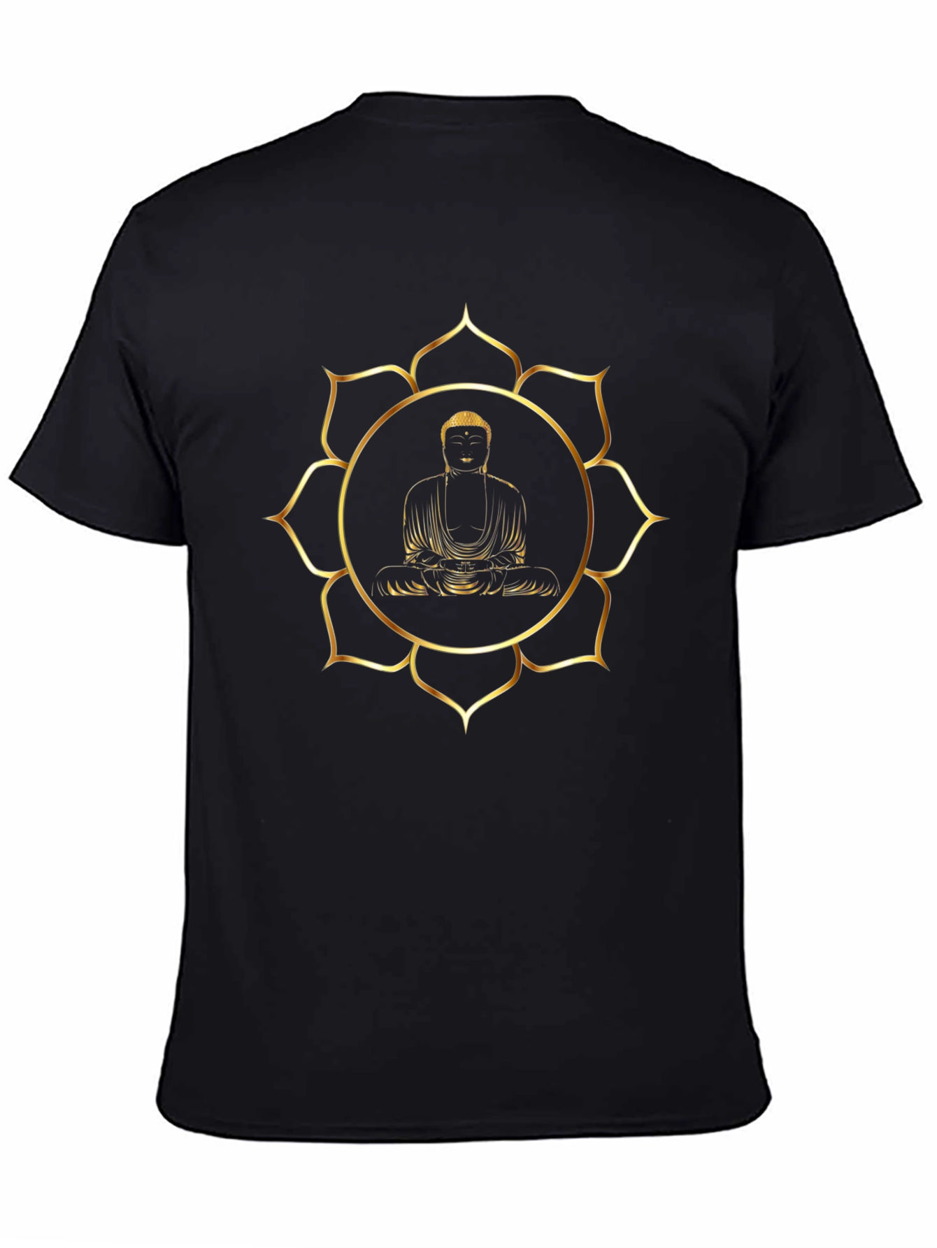 Buddha Gold Lotus Graphic Black T-Shirt