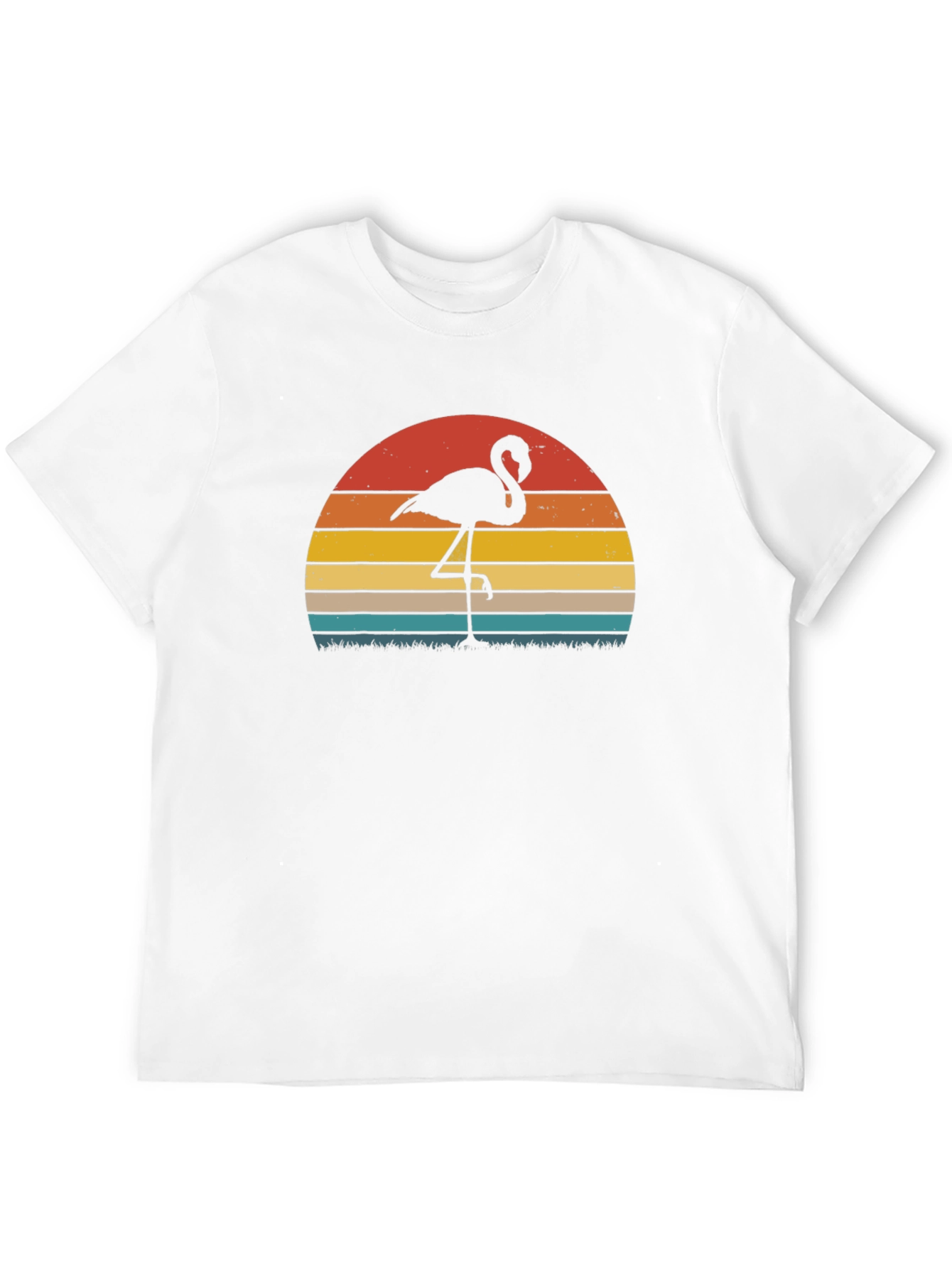 Retro Flamingo Sunset Graphic Tee - Black Cotton Blend
