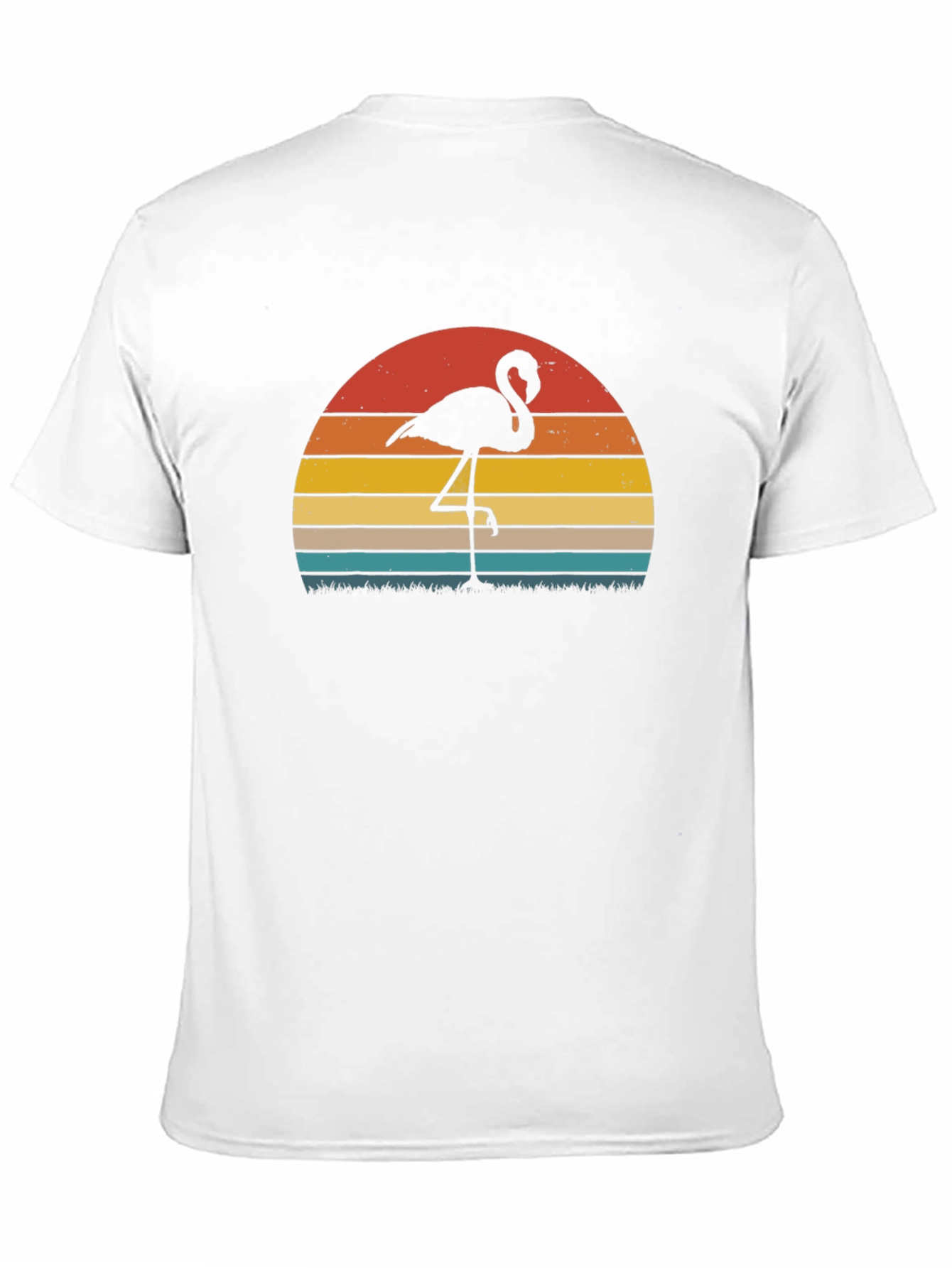Retro Flamingo Sunset Graphic Tee - Black Cotton Blend