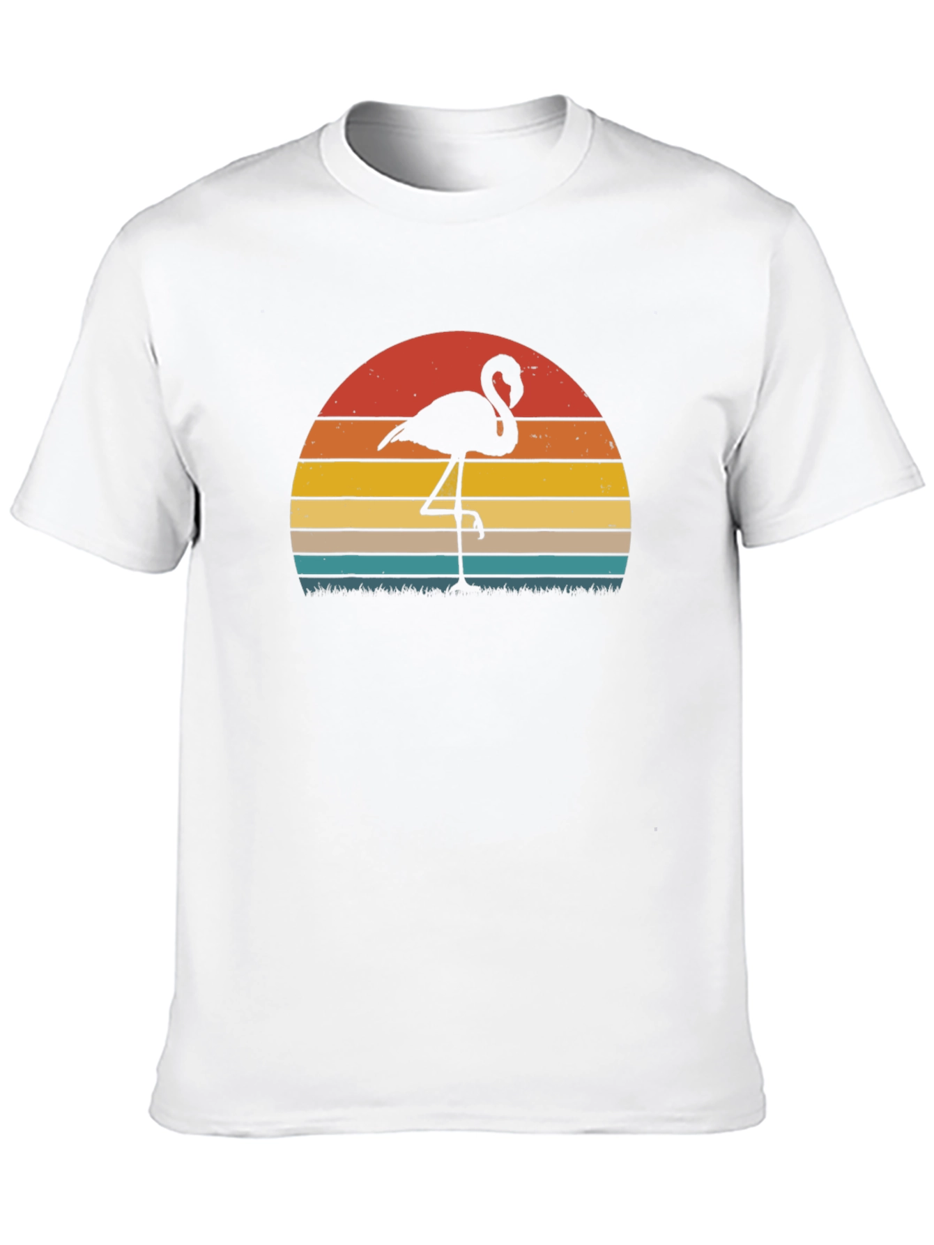 Retro Flamingo Sunset Graphic Tee - Black Cotton Blend