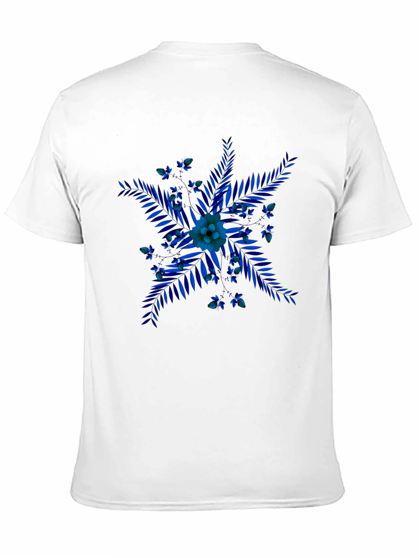 Blue Floral Print Black T-Shirt