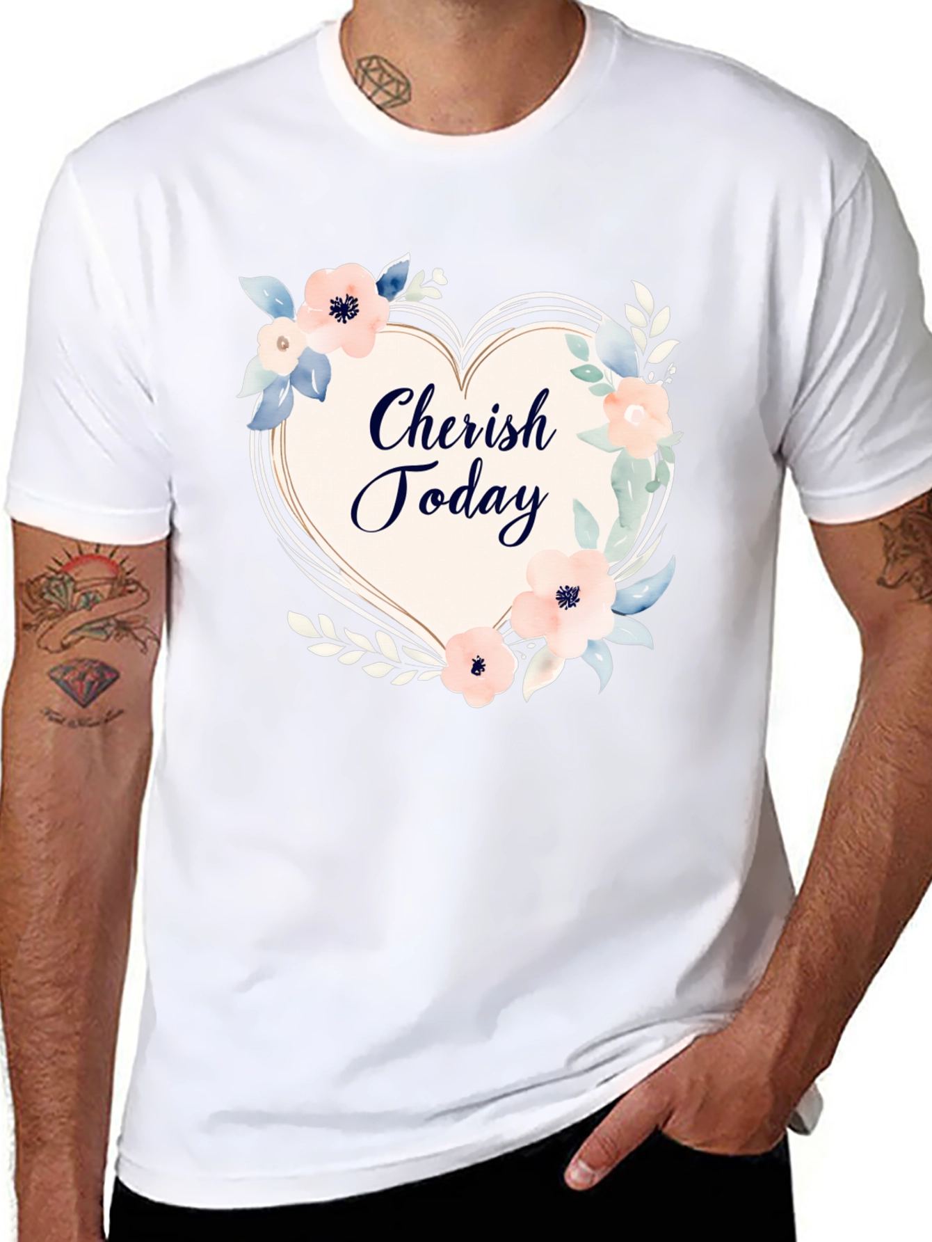 Cherish Today Floral Heart Graphic T-Shirt