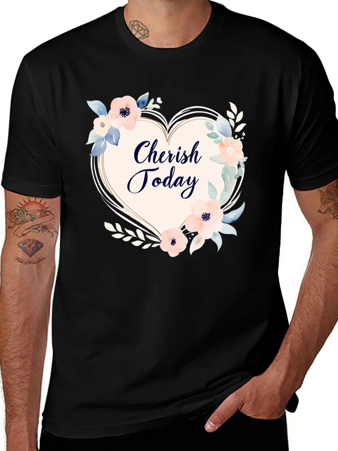 Cherish Today Floral Heart Graphic T-Shirt