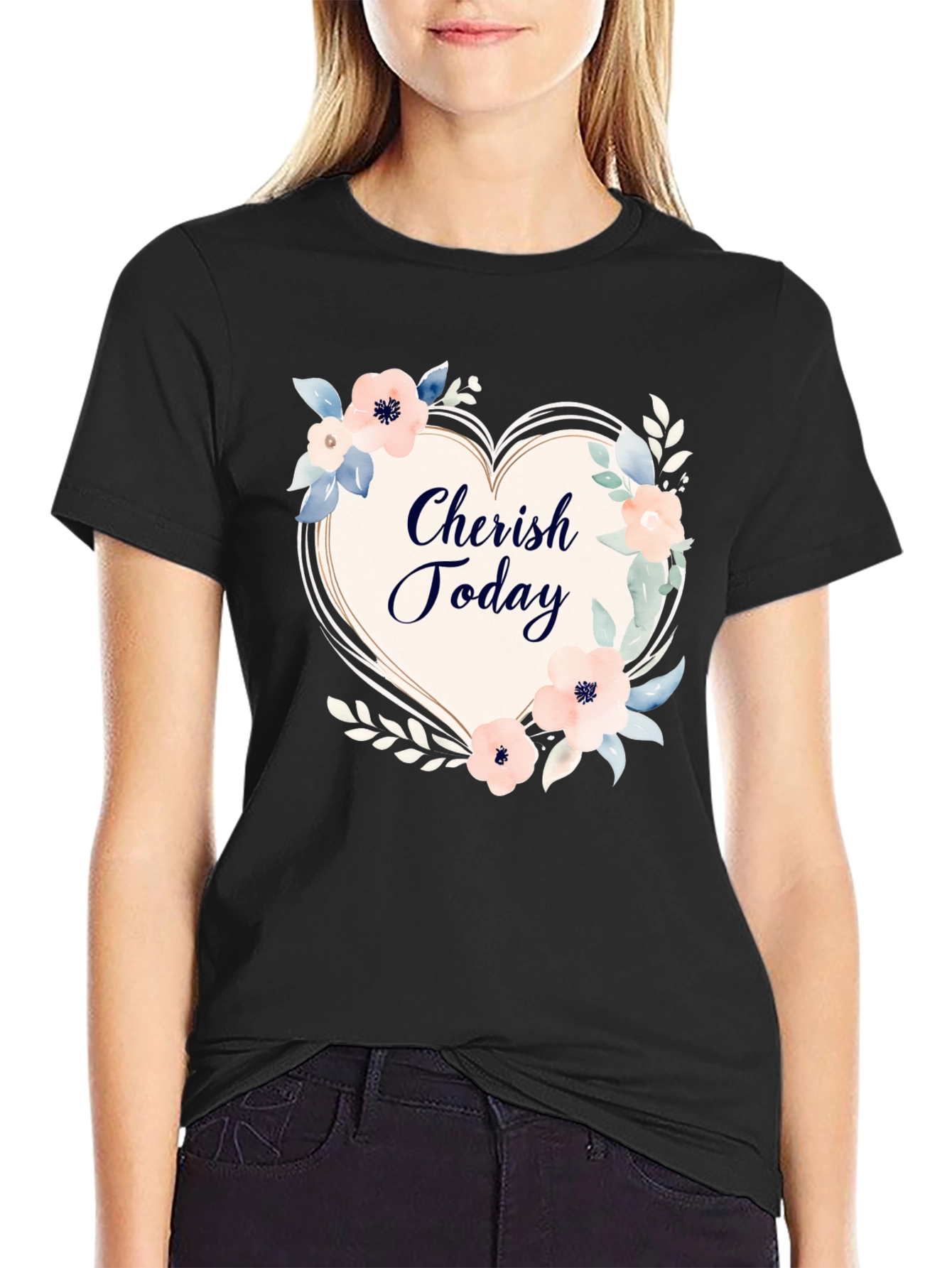 Cherish Today Floral Heart Graphic T-Shirt