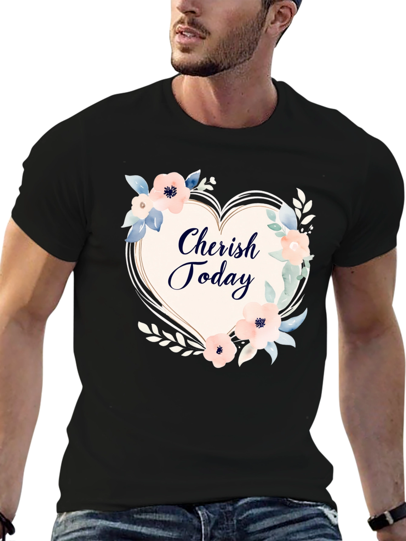 Cherish Today Floral Heart Graphic T-Shirt