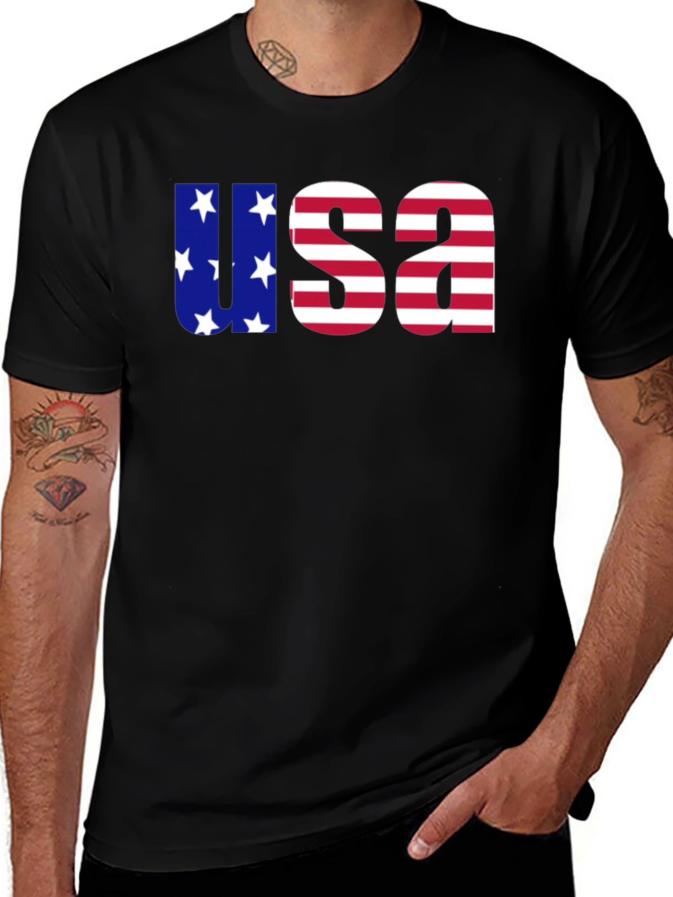 USA Flag Graphic Print Crew Neck T-Shirt