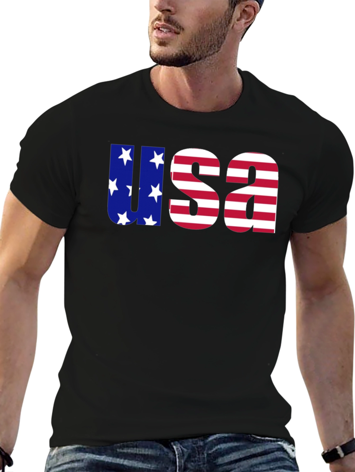 USA Flag Graphic Print Crew Neck T-Shirt