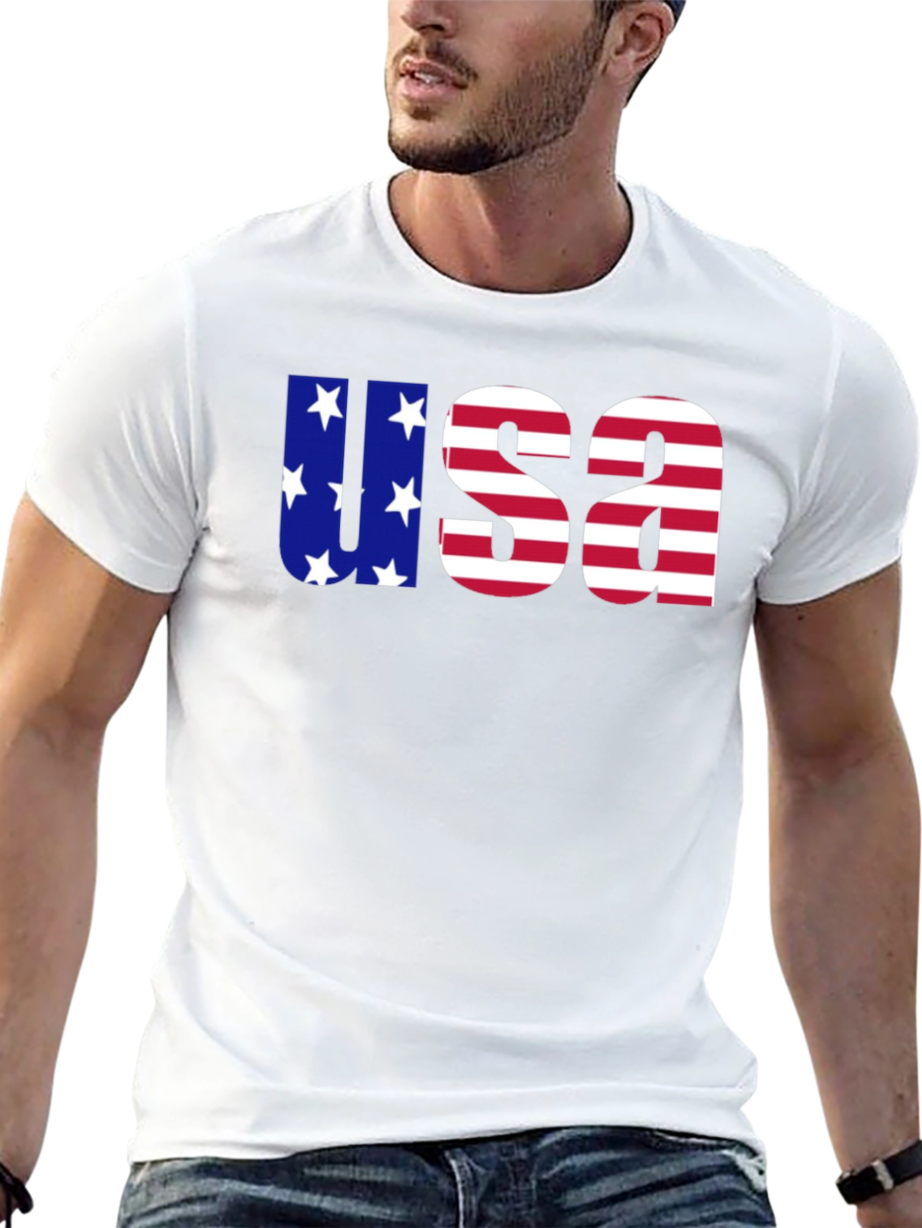 USA Flag Graphic Print Crew Neck T-Shirt