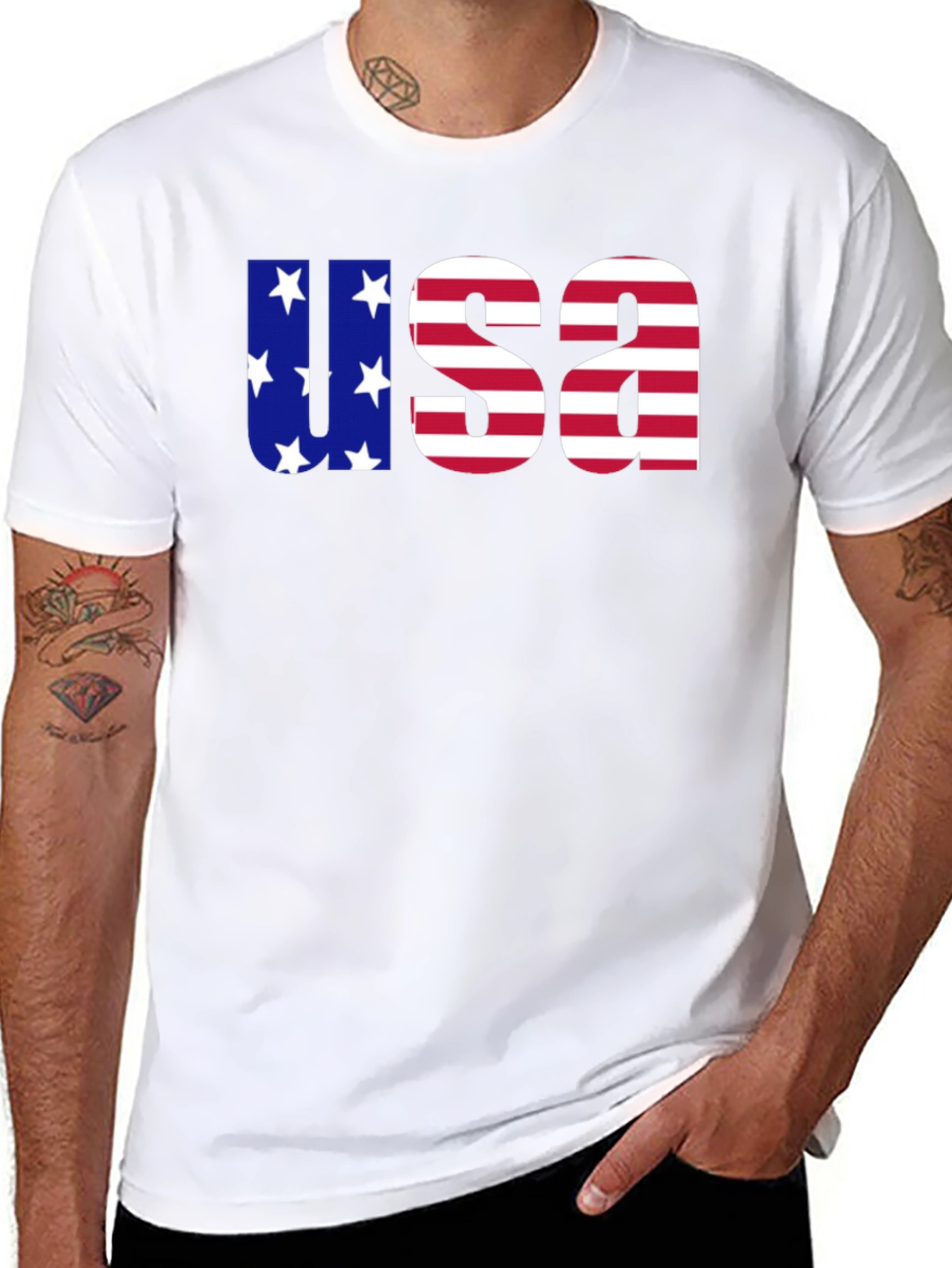 USA Flag Graphic Print Crew Neck T-Shirt