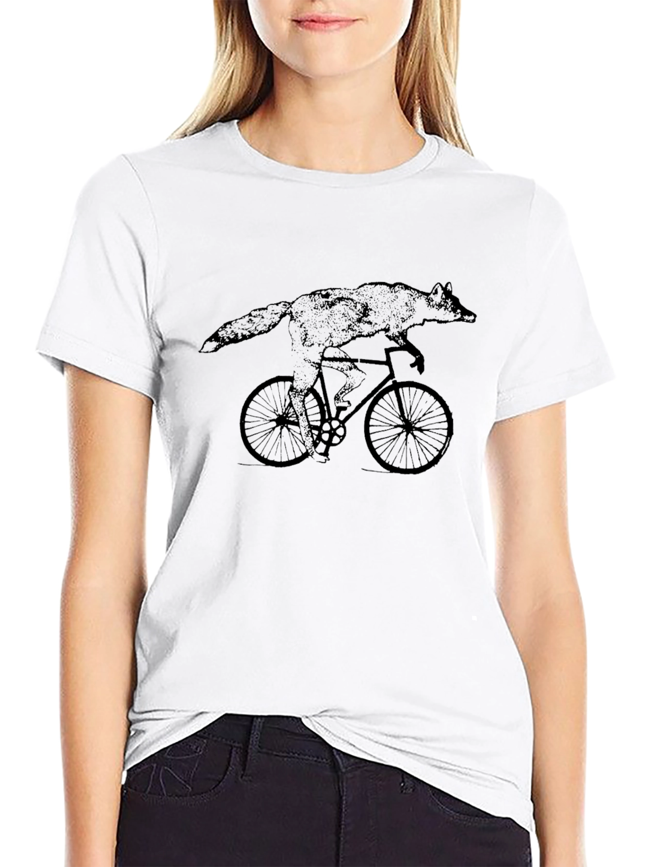 Coyote on Bicycle Graphic Tee - Unisex Black T-Shirt