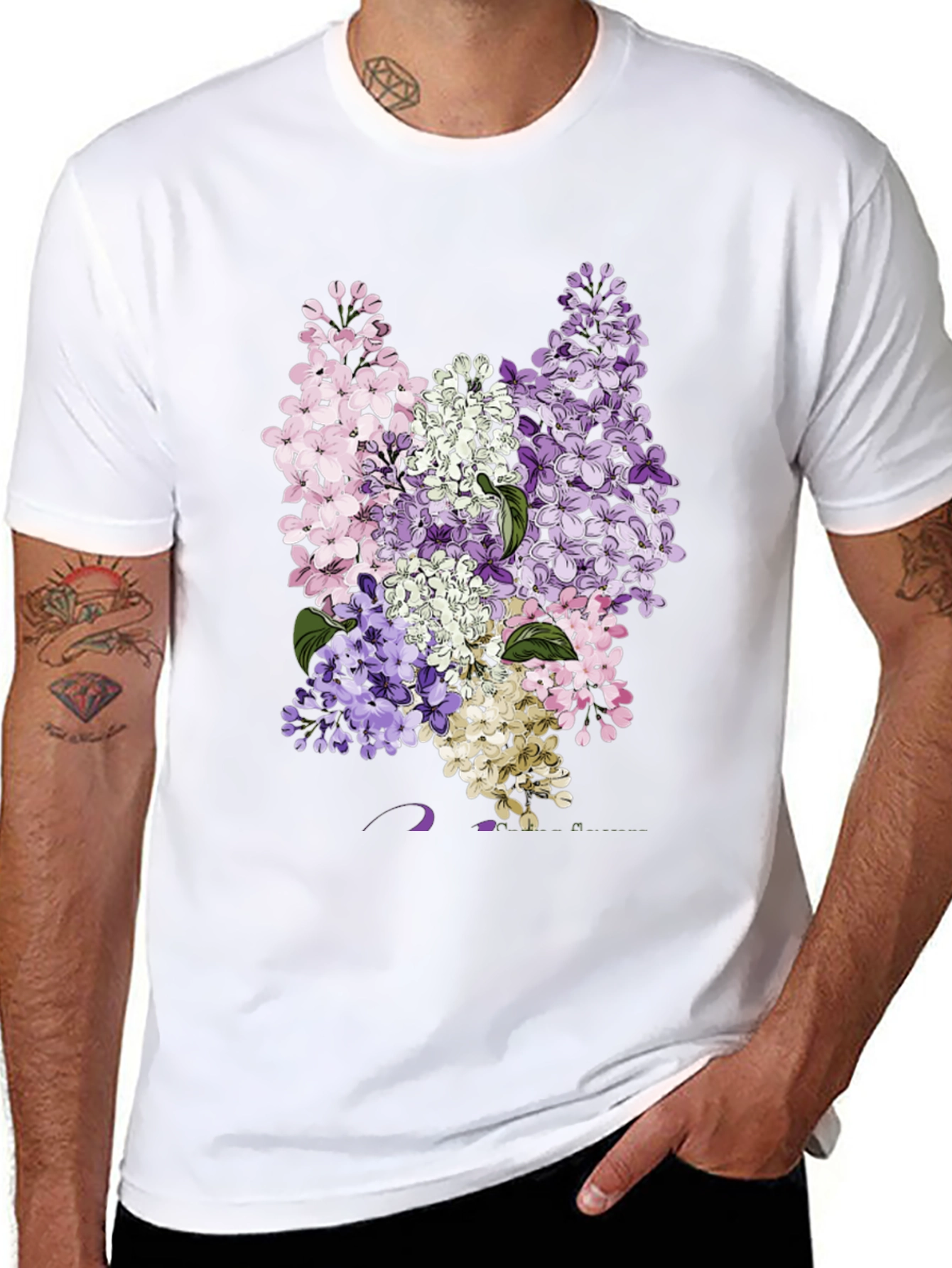 Floral Lilac Print Black T-Shirt