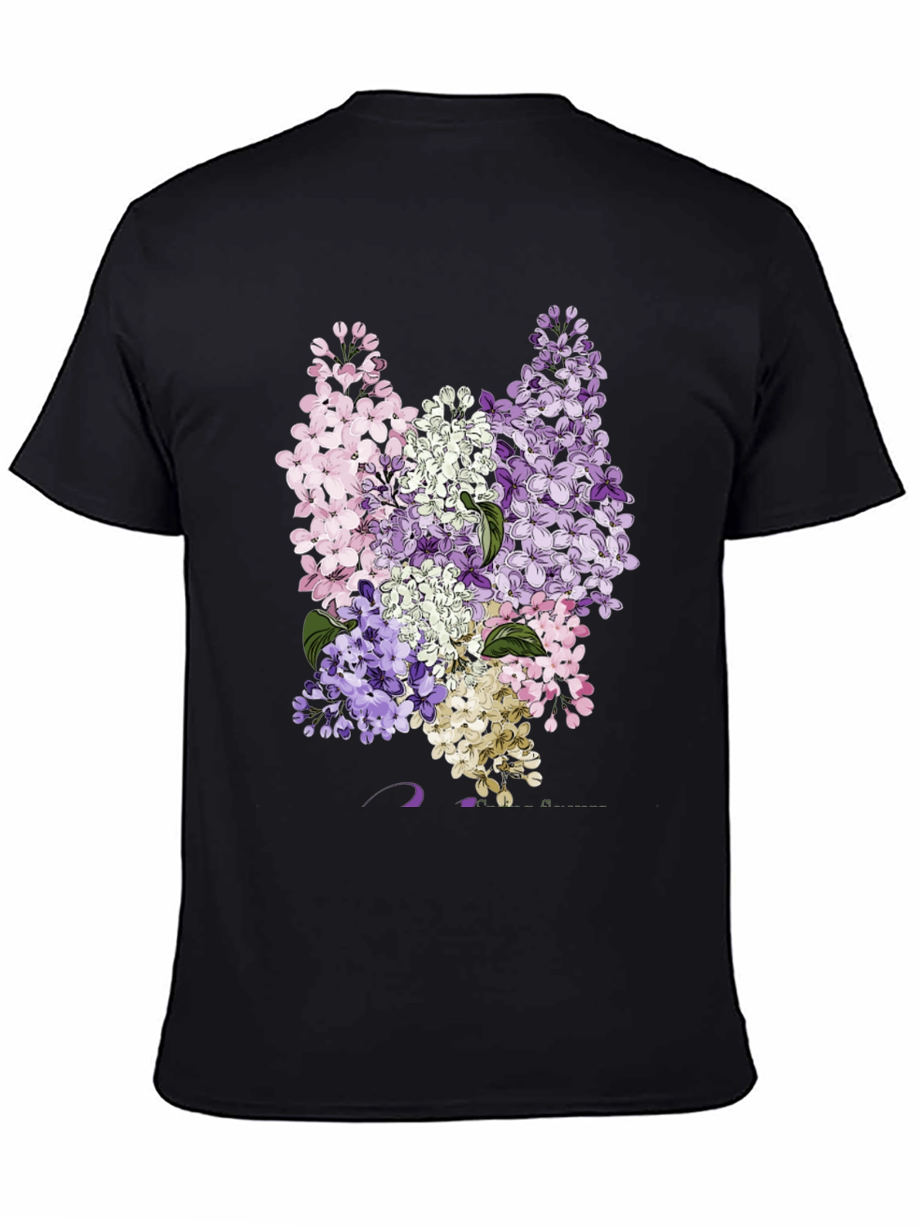 Floral Lilac Print Black T-Shirt