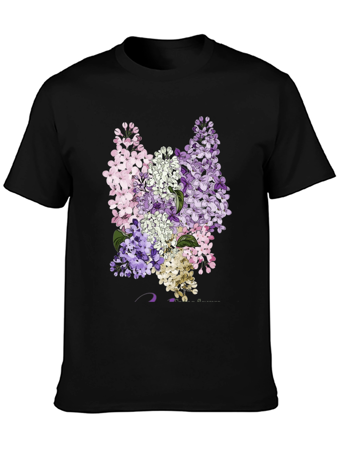 Floral Lilac Print Black T-Shirt