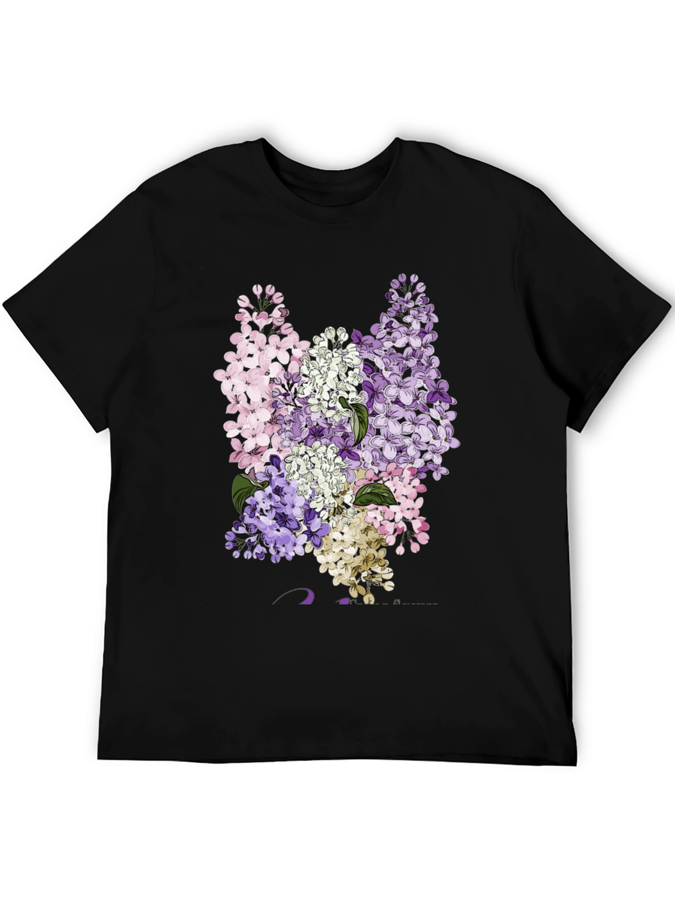 Floral Lilac Print Black T-Shirt