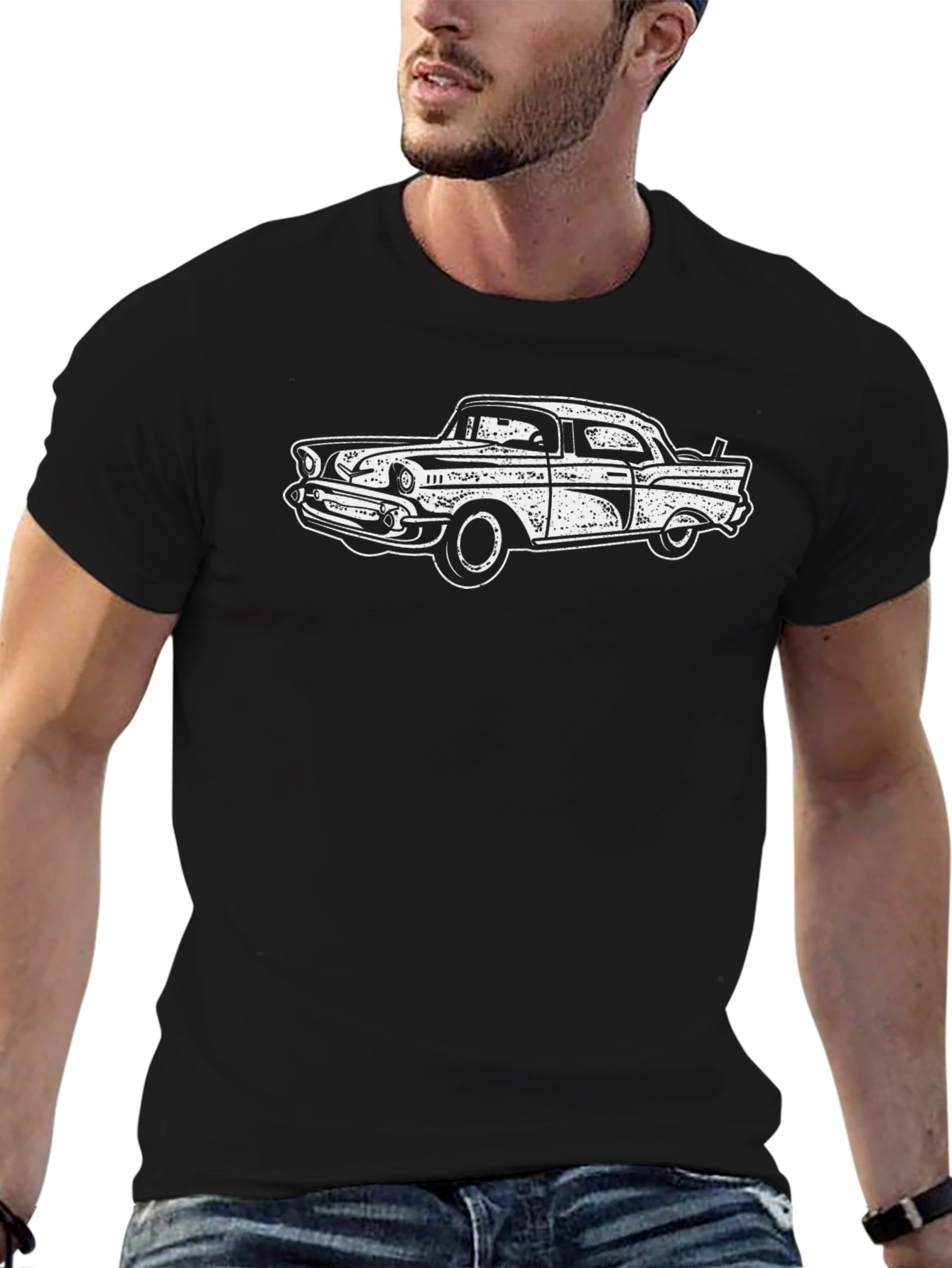 Classic Car Graphic Tee - Retro Style Black T-Shirt