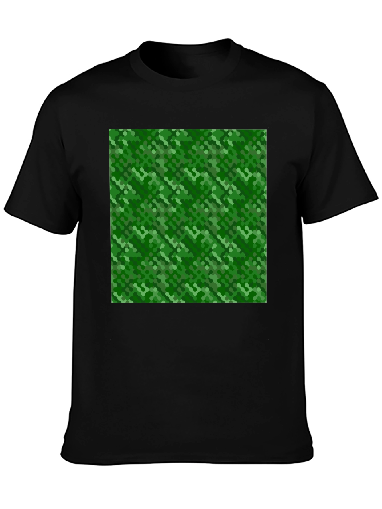 Green Hexagon Pattern Black T-Shirt