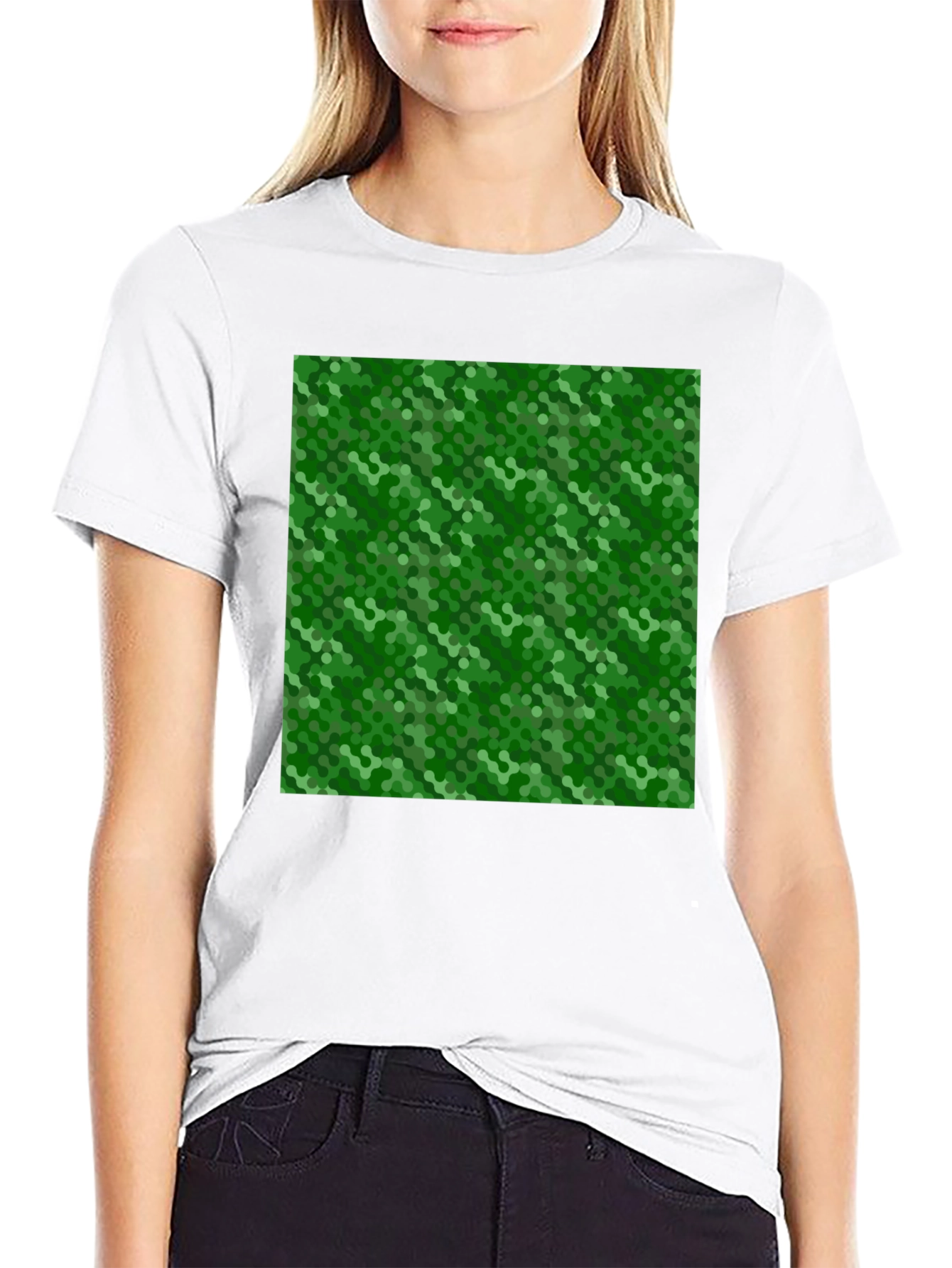 Green Hexagon Pattern Black T-Shirt