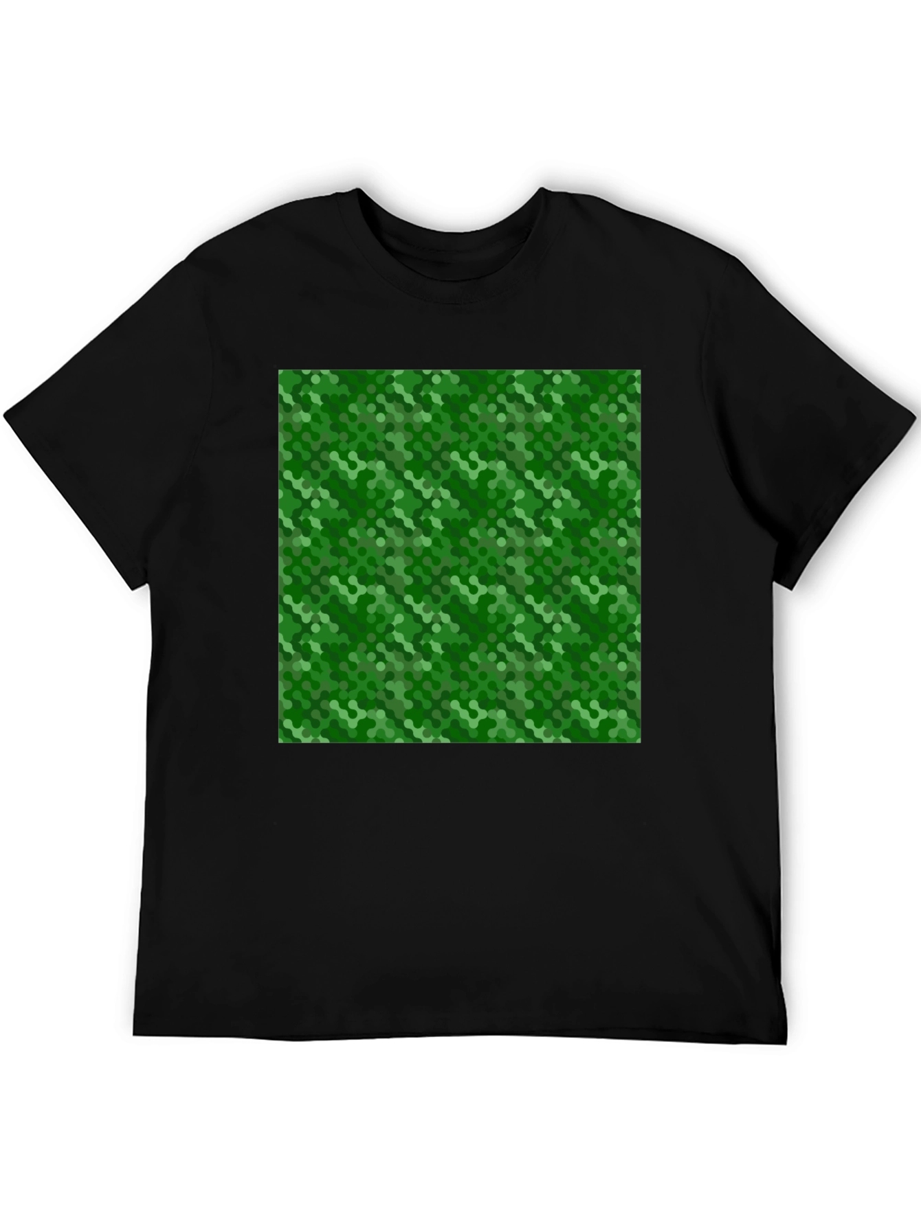 Green Hexagon Pattern Black T-Shirt