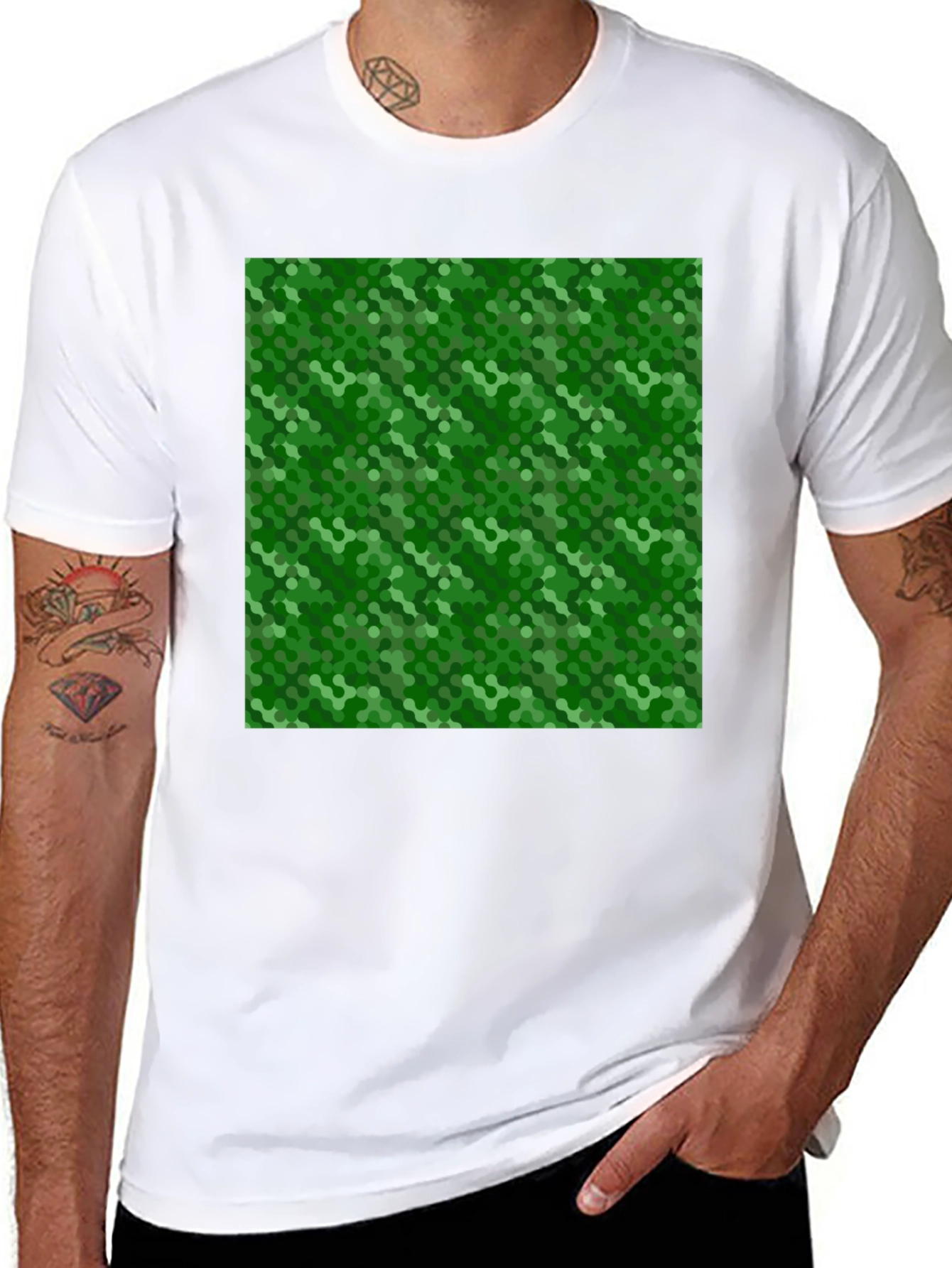 Green Hexagon Pattern Black T-Shirt