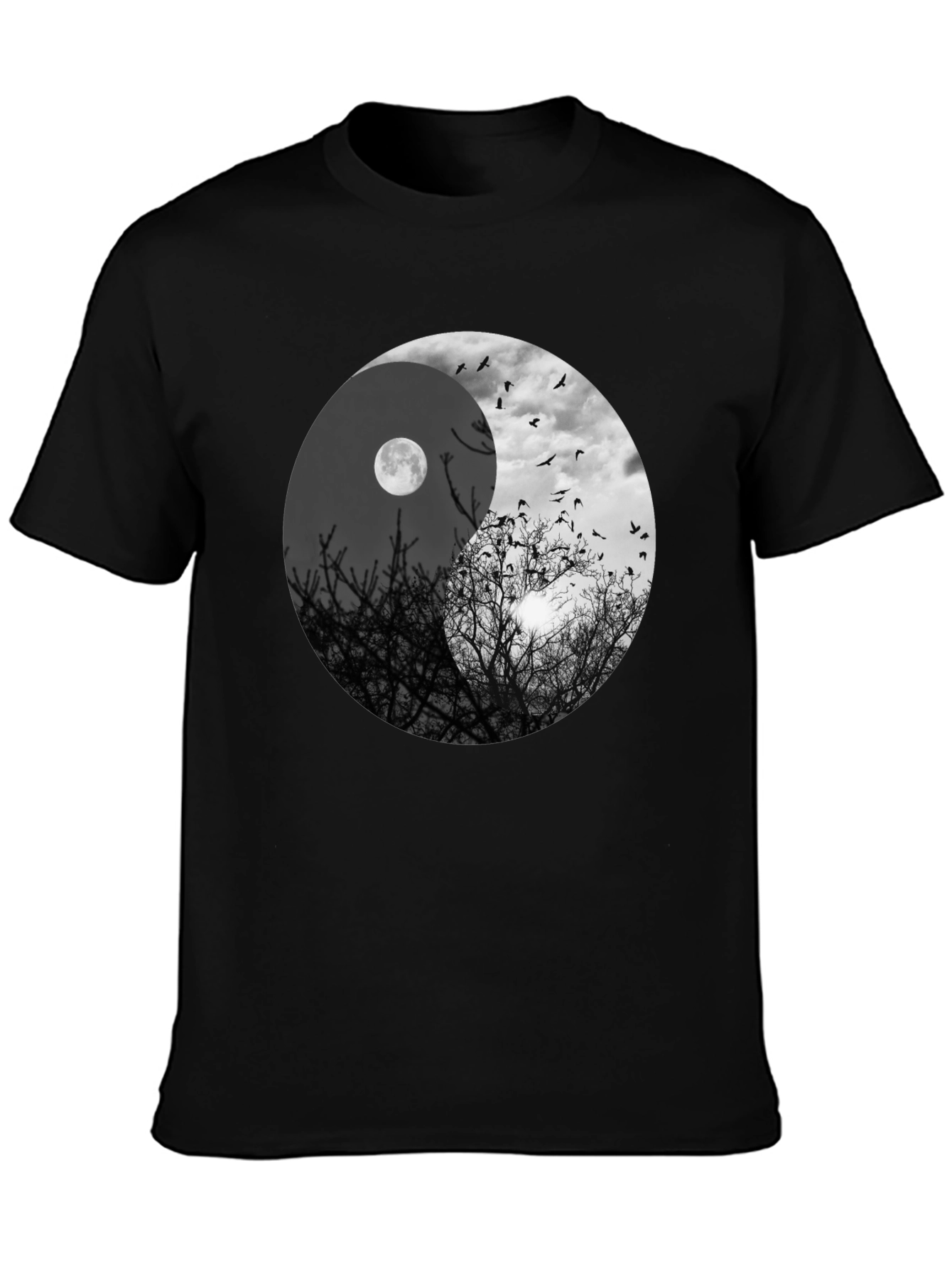 Yin Yang Moon & Birds Graphic T-Shirt