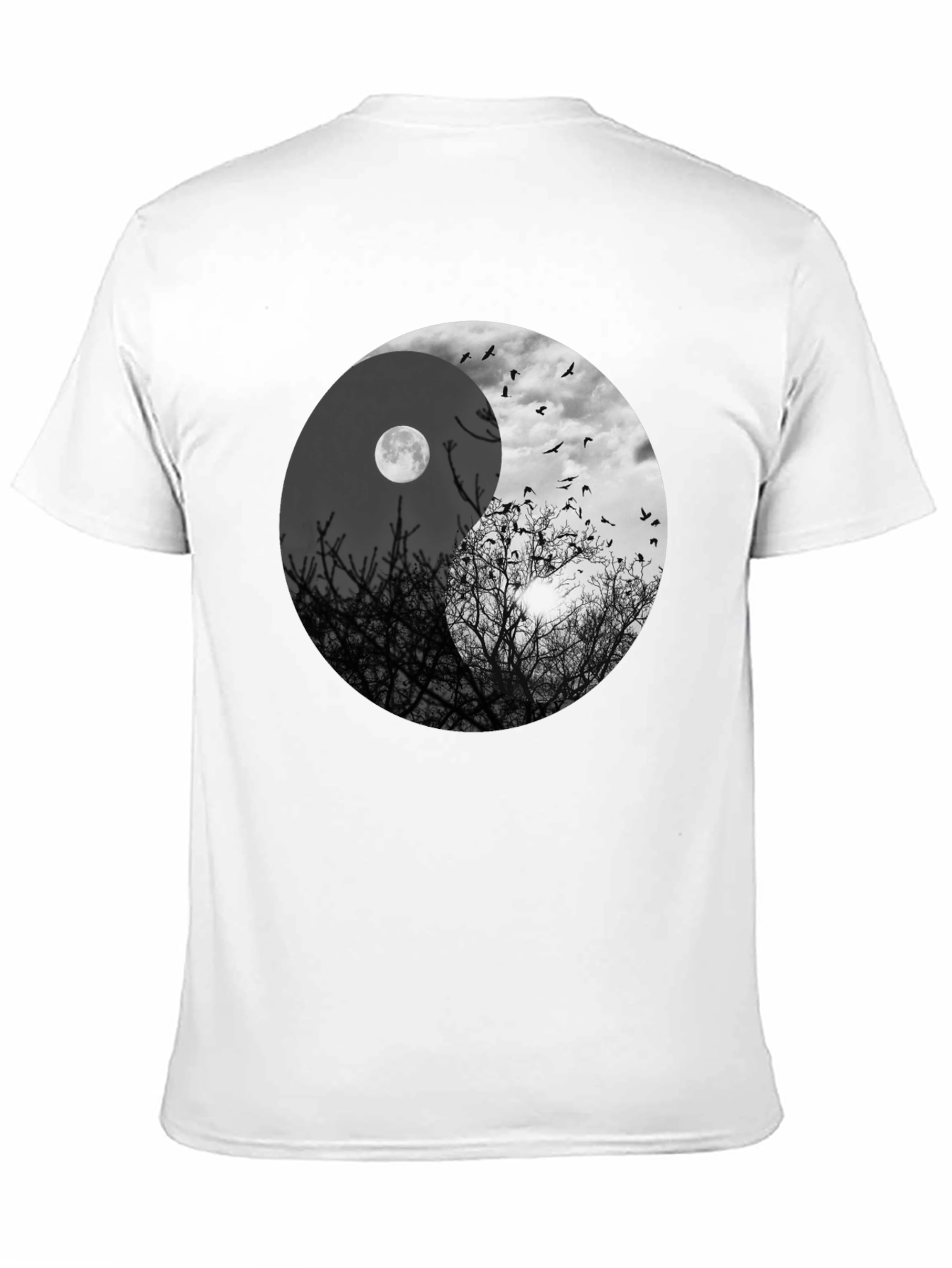 Yin Yang Moon & Birds Graphic T-Shirt