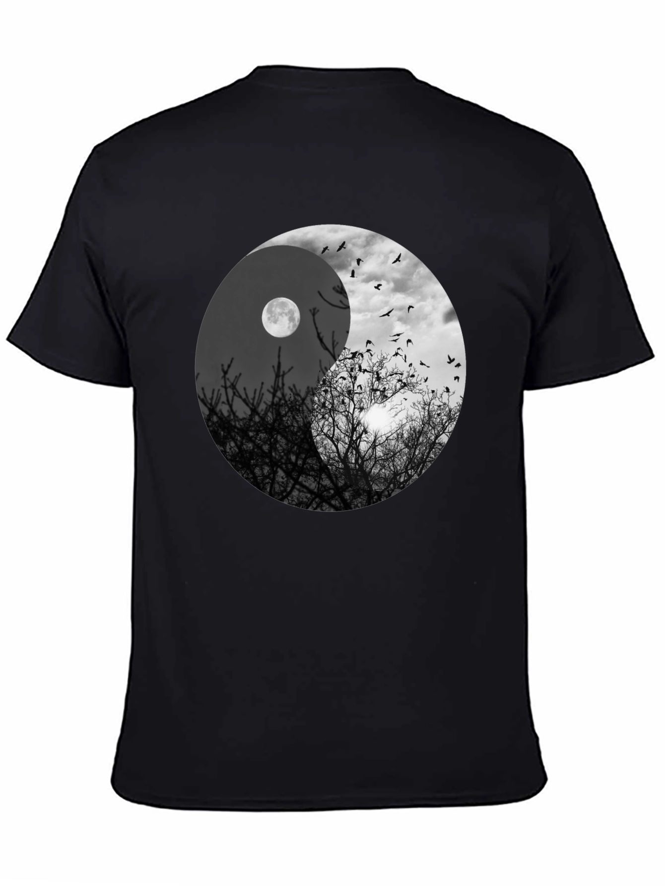 Yin Yang Moon & Birds Graphic T-Shirt