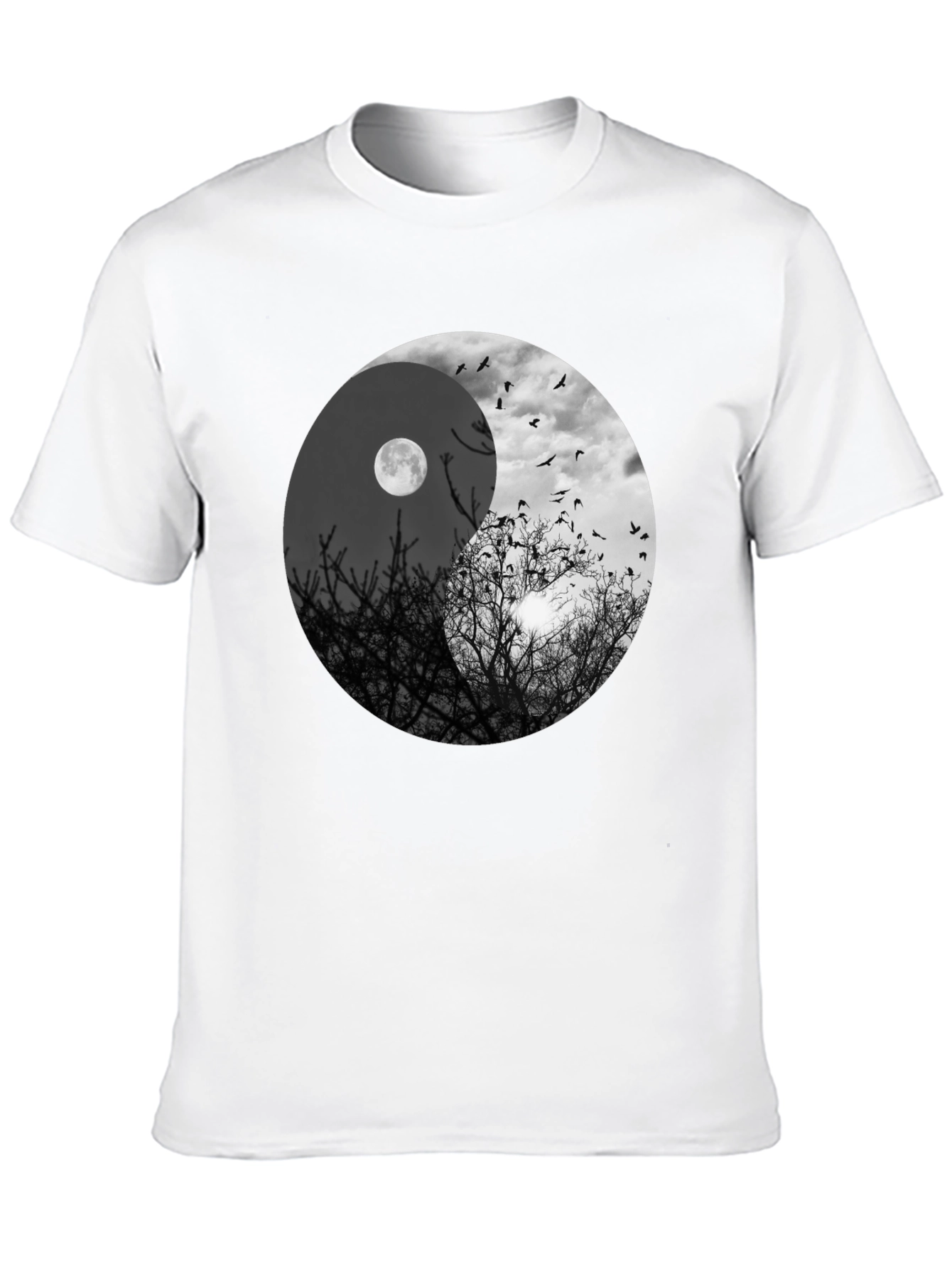 Yin Yang Moon & Birds Graphic T-Shirt