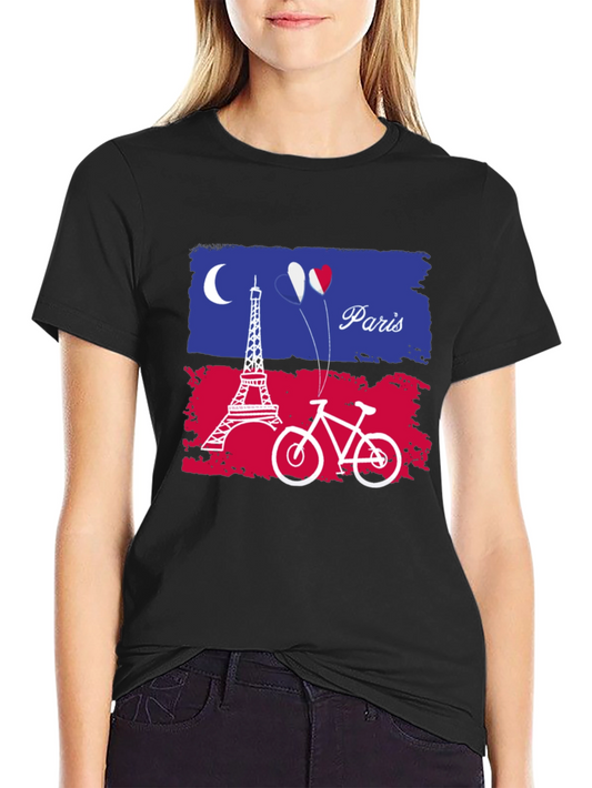 Paris France Eiffel Tower Bike Graphic T-Shirt