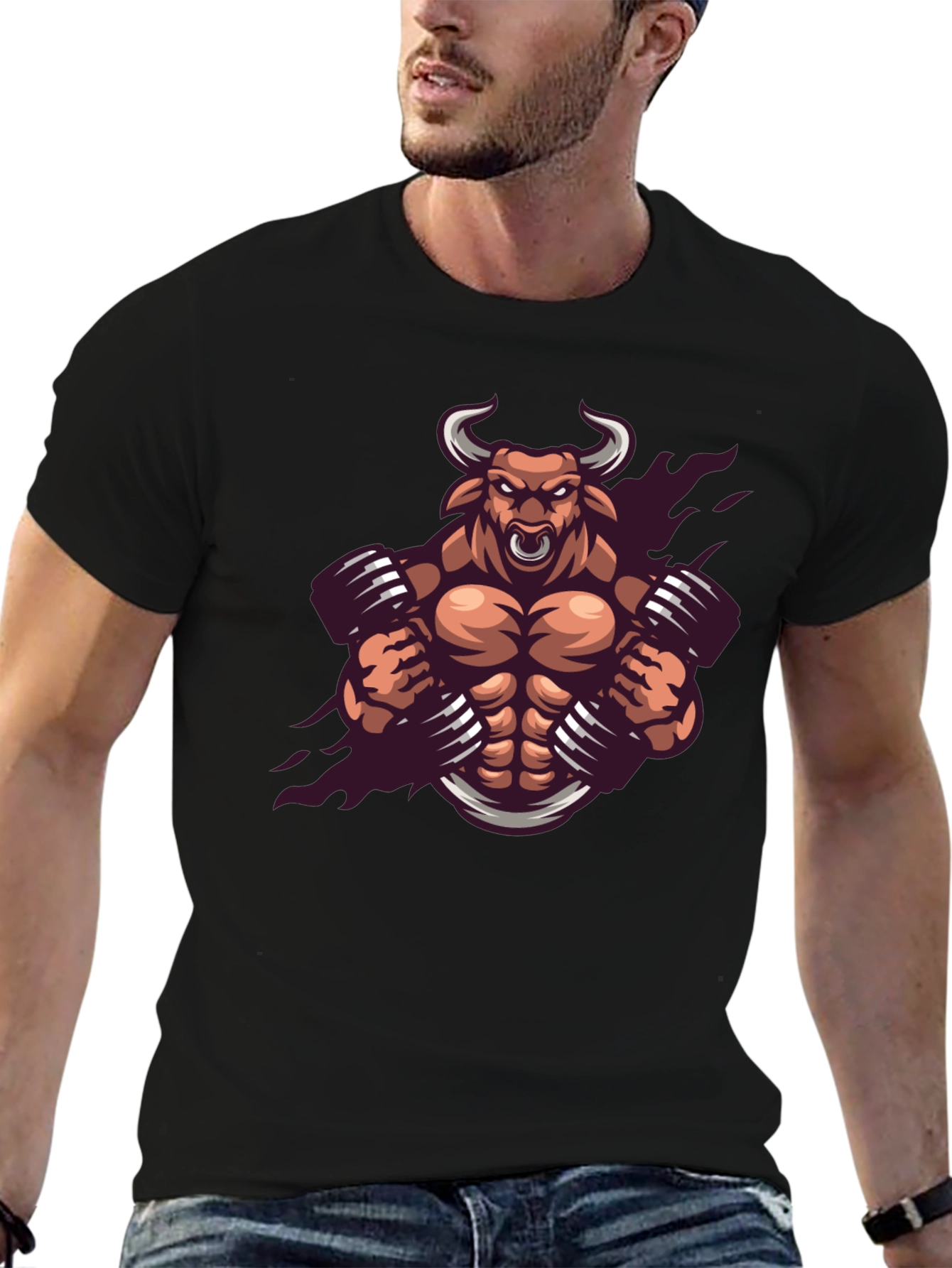 Muscle Bull Graphic Tee - Black Cotton T-Shirt
