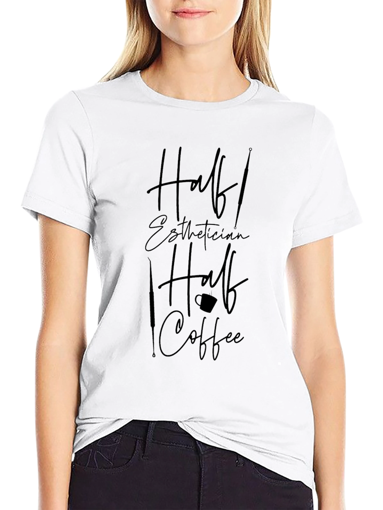 Half Esthetician Half Coffee Black Graphic Tee