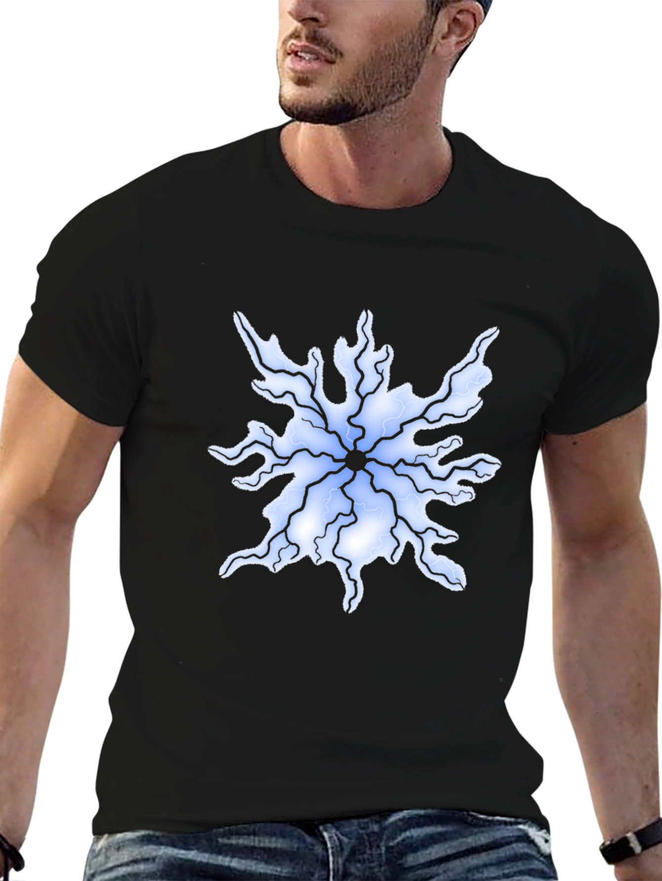 Abstract Lightning Bolt Graphic Tee - Black