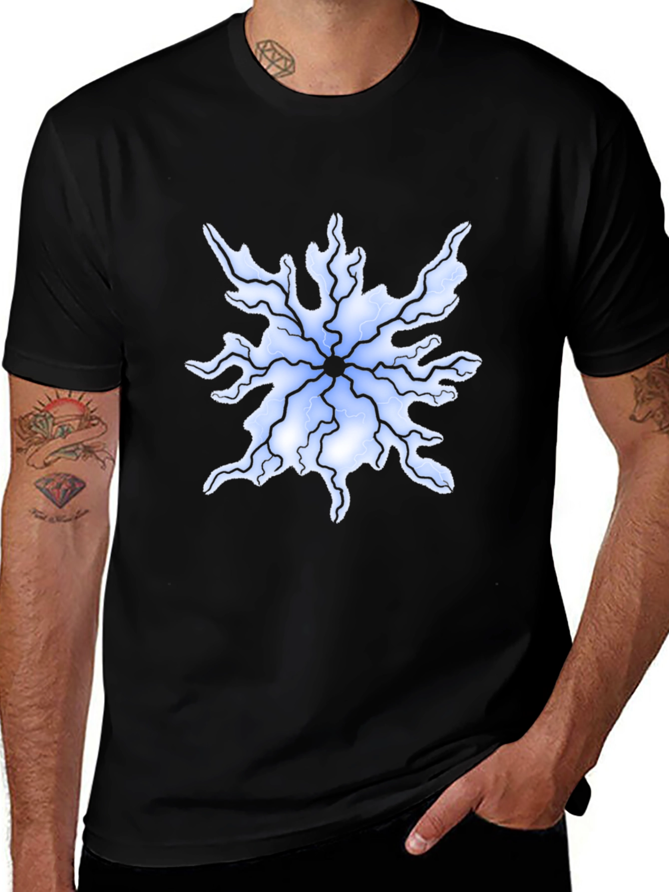 Abstract Lightning Bolt Graphic Tee - Black