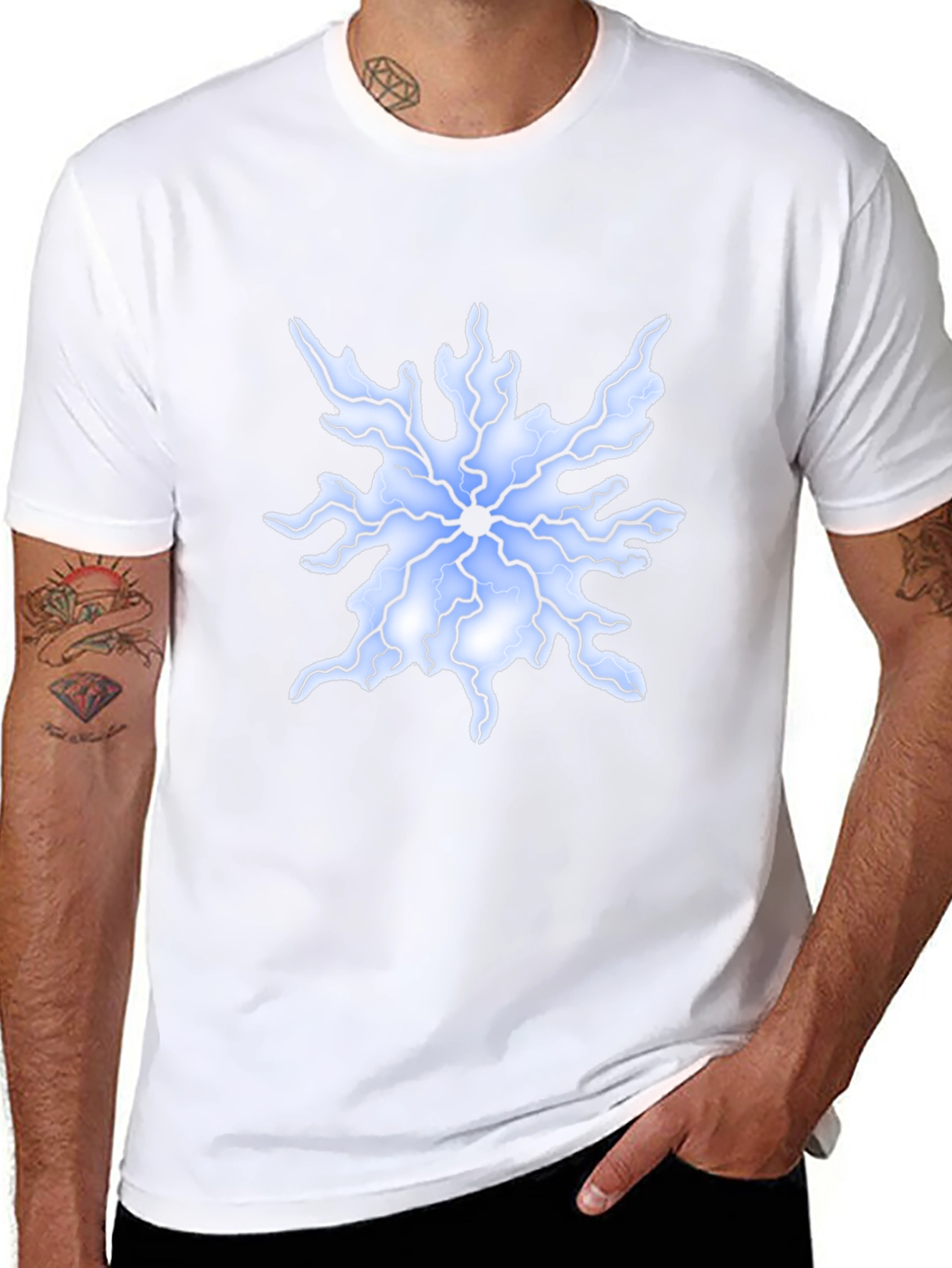 Abstract Lightning Bolt Graphic Tee - Black