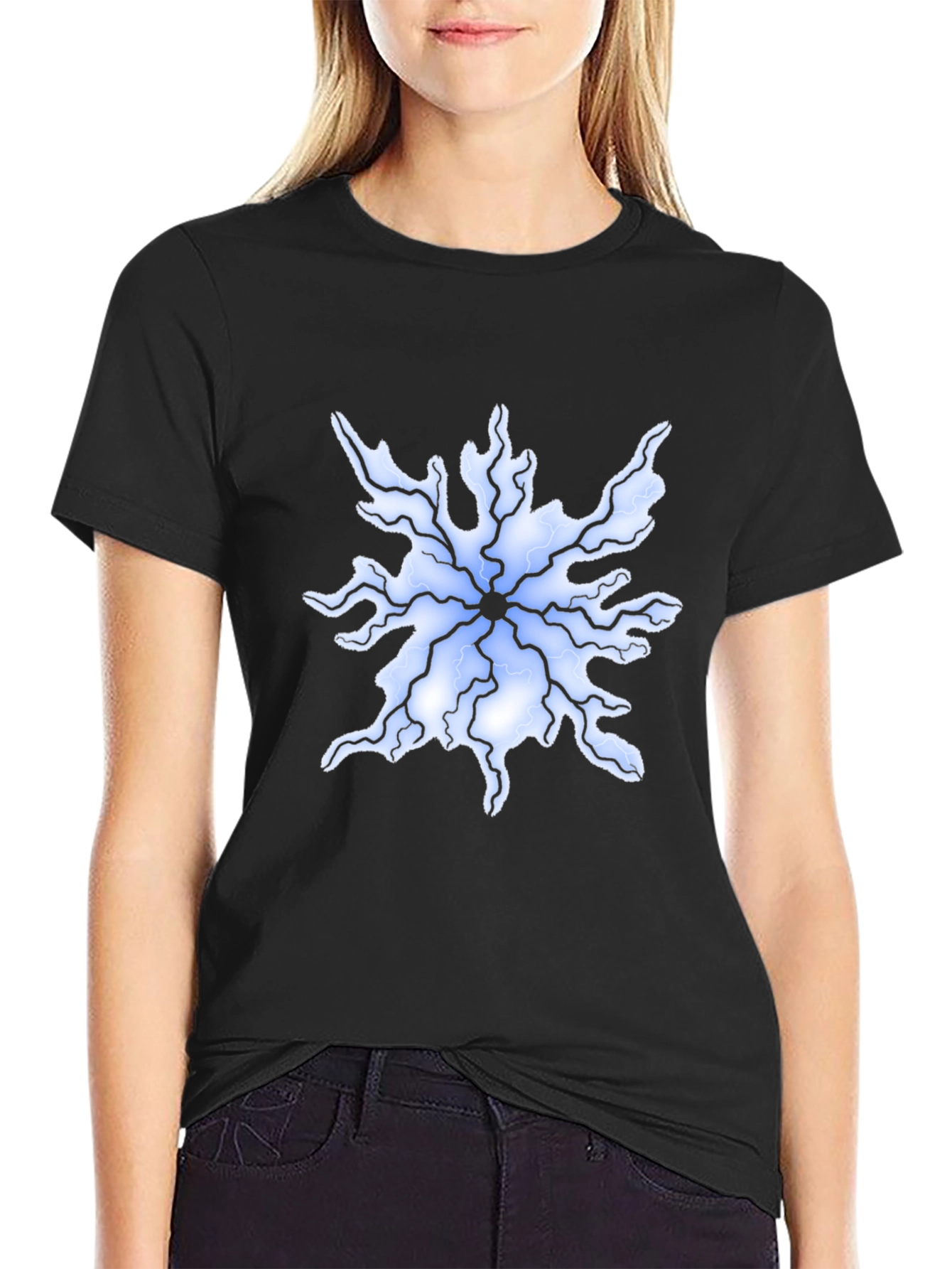 Abstract Lightning Bolt Graphic Tee - Black