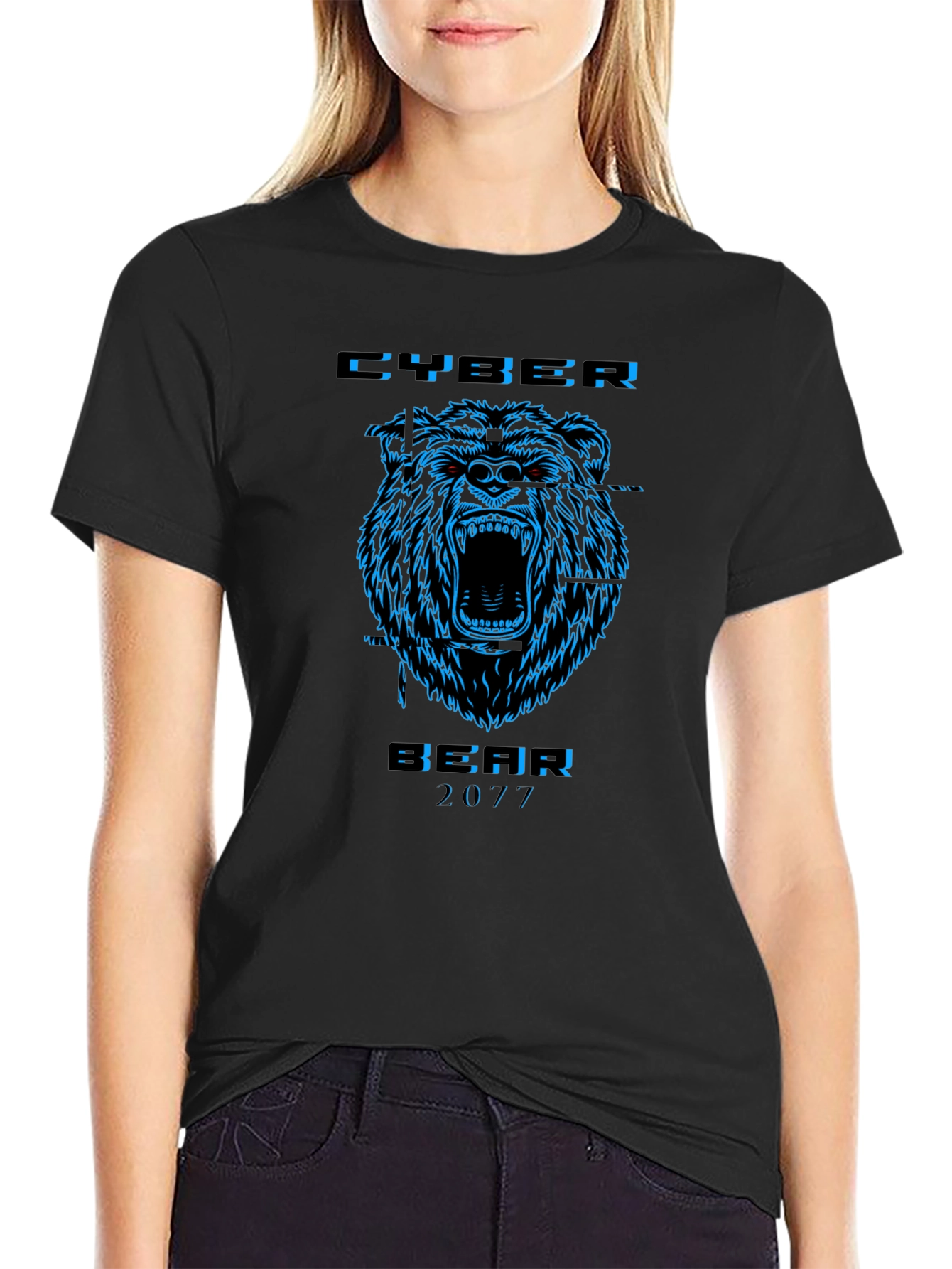 Cyber Bear 2077 Black Graphic T-Shirt