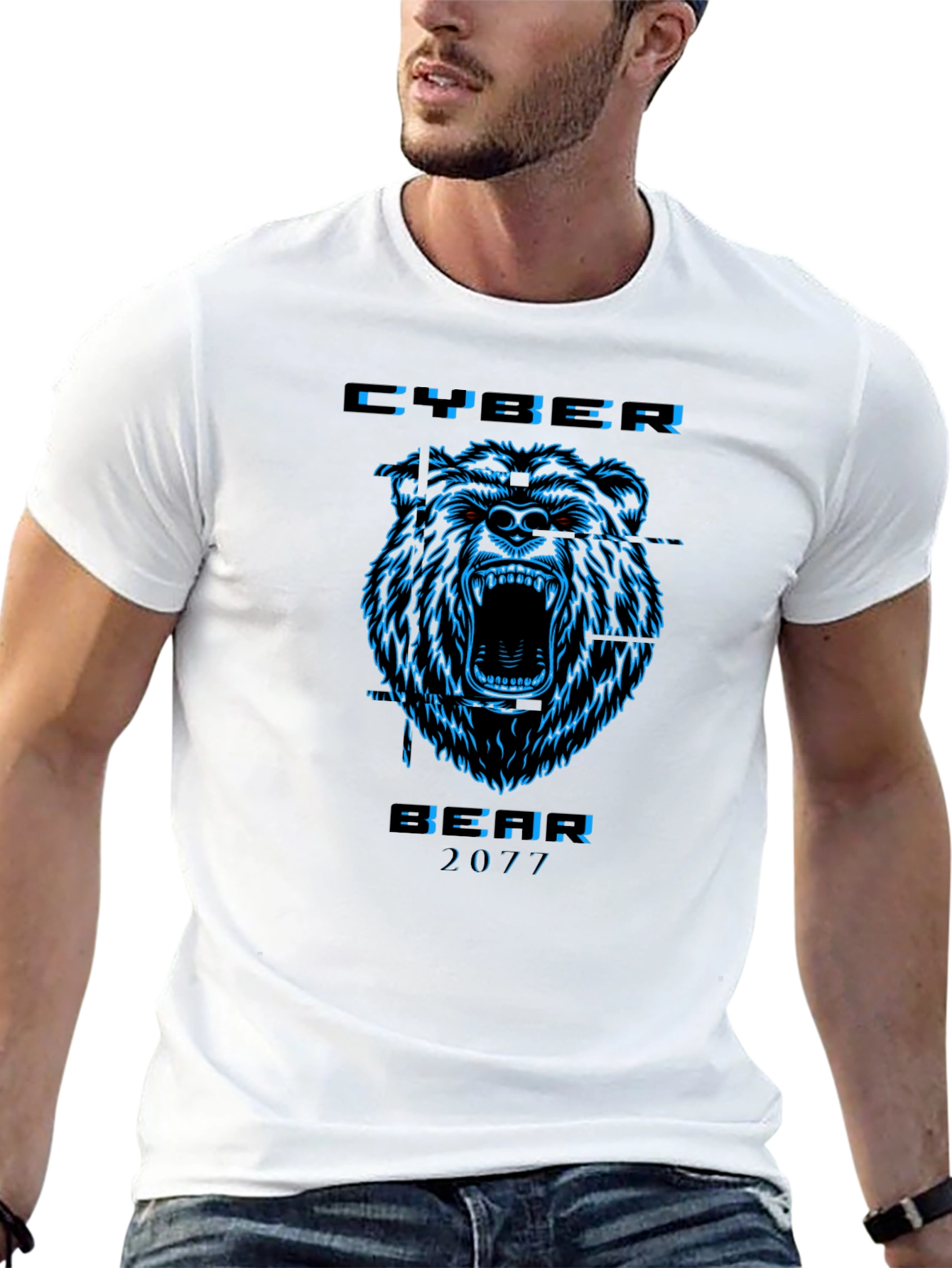 Cyber Bear 2077 Black Graphic T-Shirt