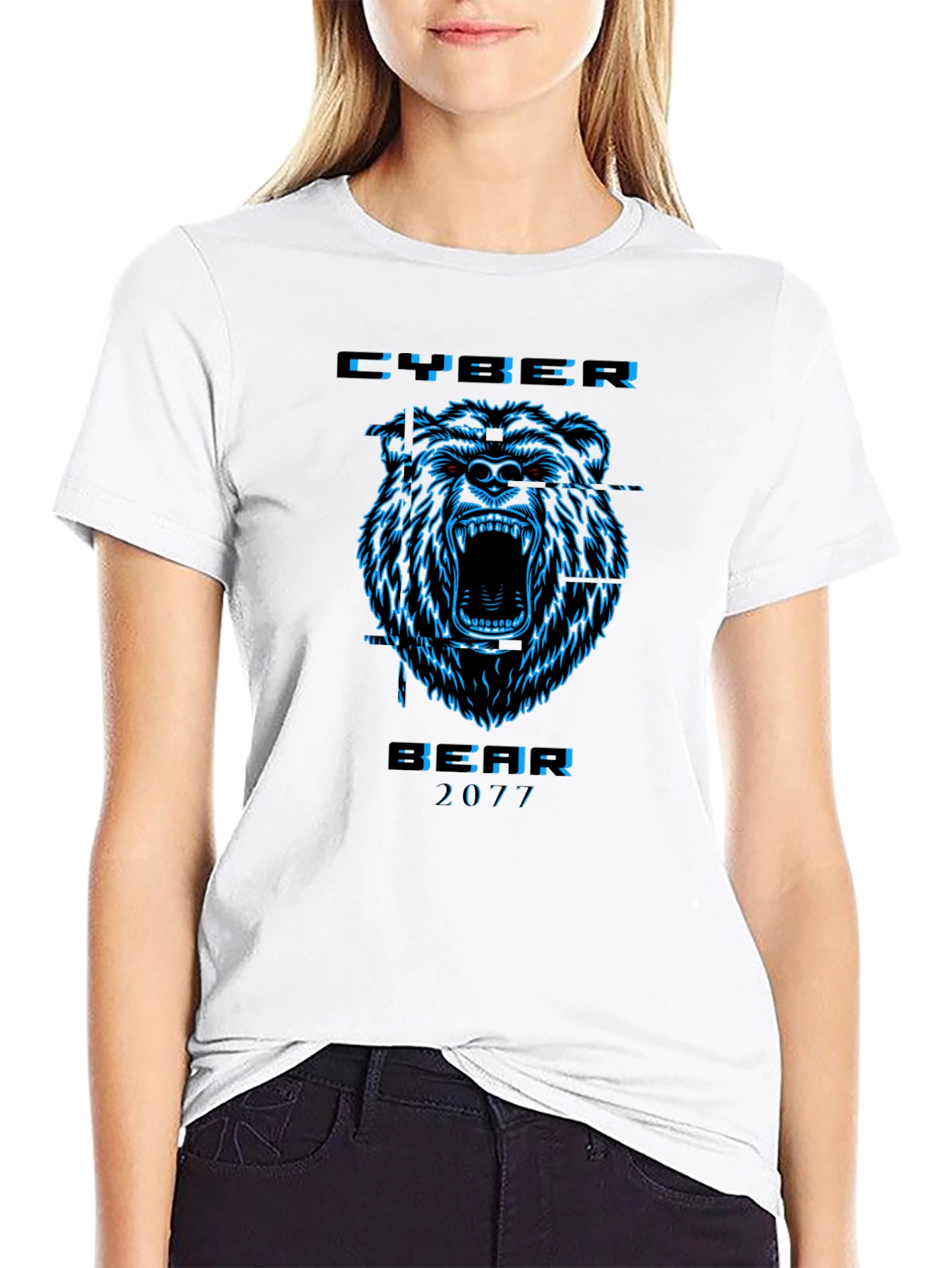 Cyber Bear 2077 Black Graphic T-Shirt