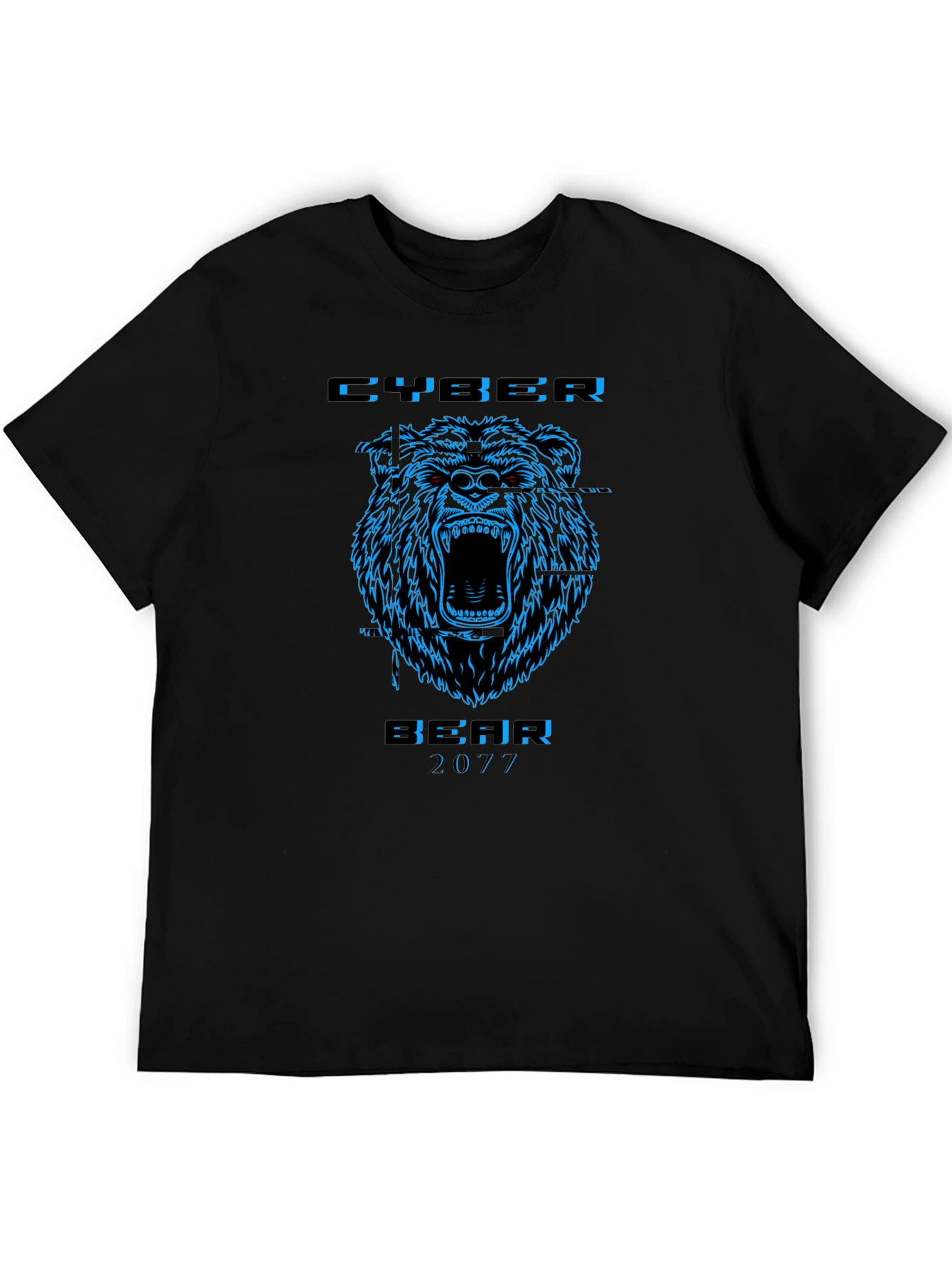 Cyber Bear 2077 Black Graphic T-Shirt